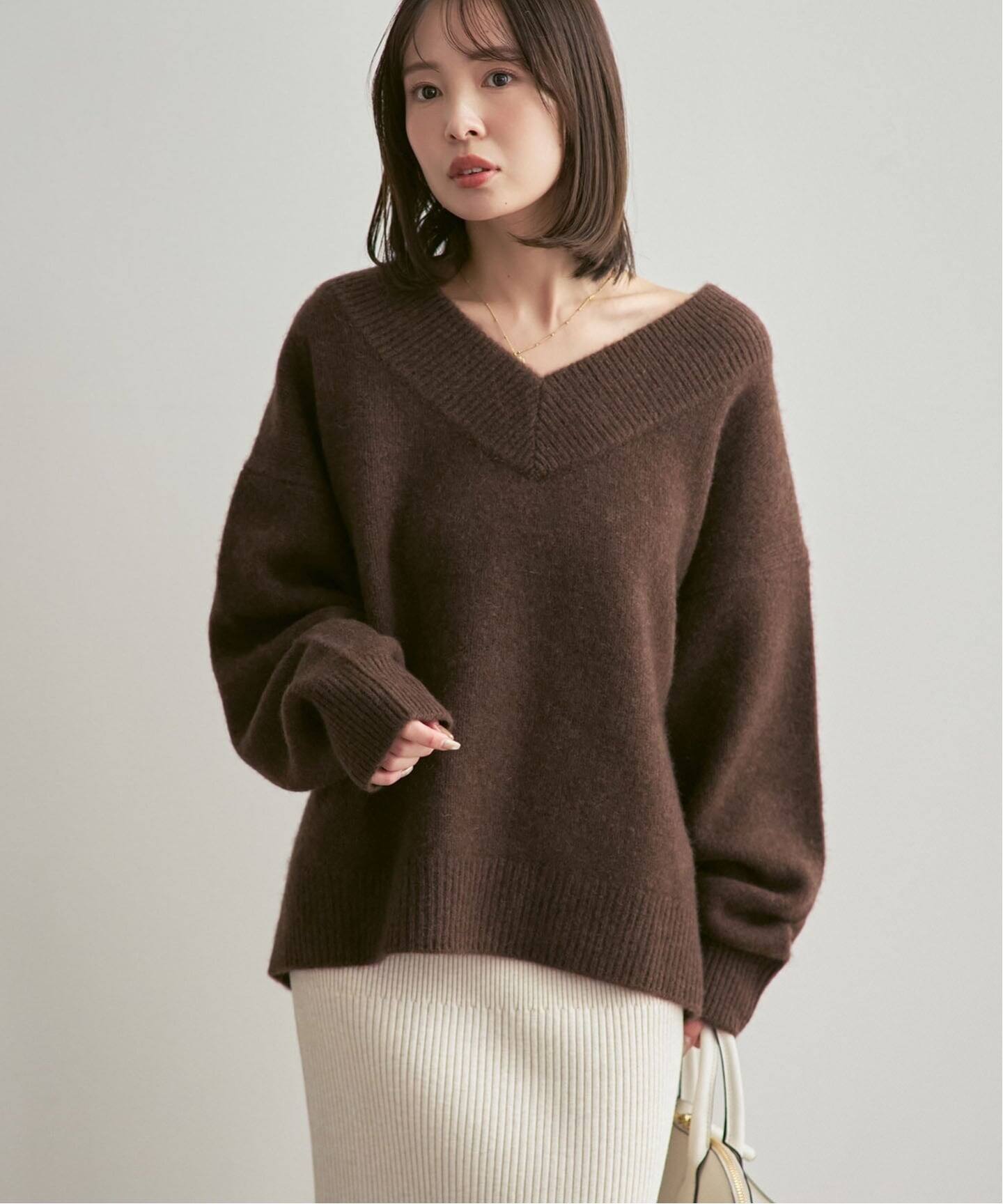 追加》YAKワイドVネックニット（ニット／セーター）｜NOBLE（ノーブル