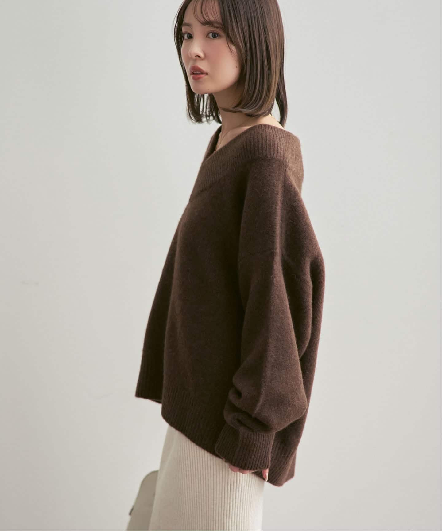 追加》YAKワイドVネックニット（ニット／セーター）｜NOBLE（ノーブル