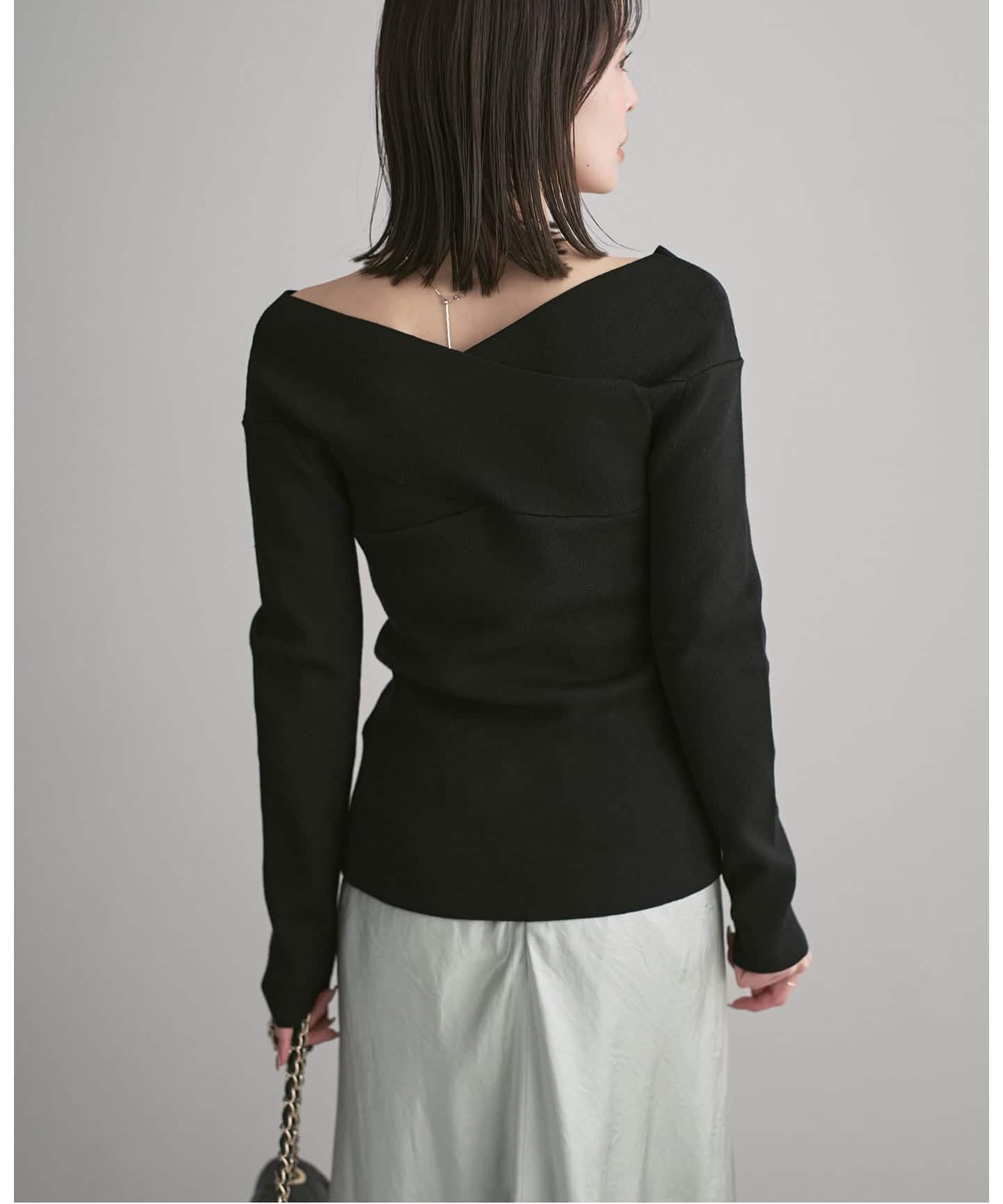 NOBLE クロスリブオフショルダーニット ブラック クロスリブオフショルダーニット（ニット／セーター）｜NOBLE