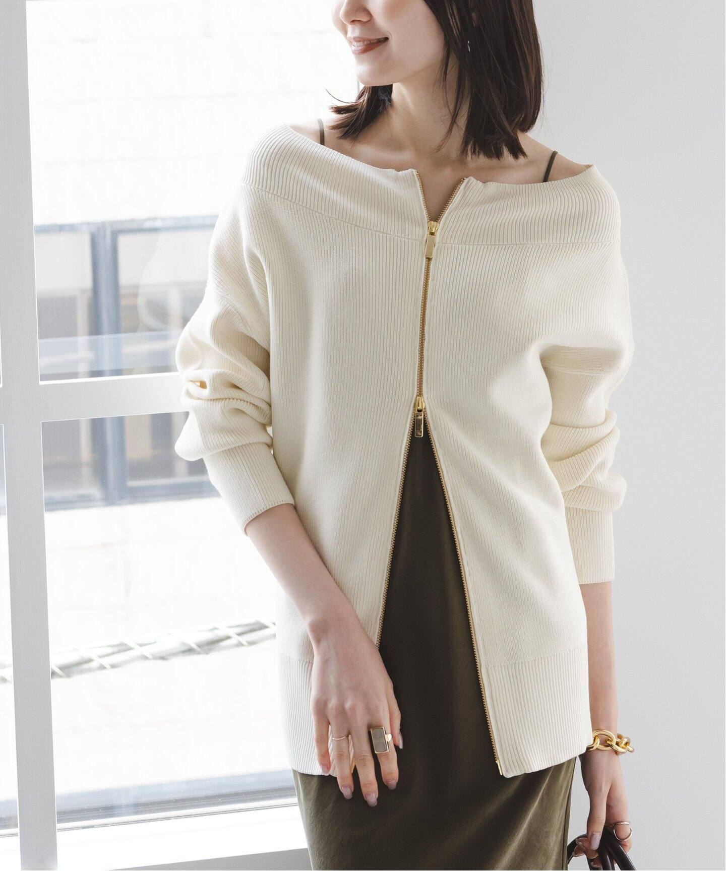 フロントジップボートネックニット（ニット／セーター）｜NOBLE 