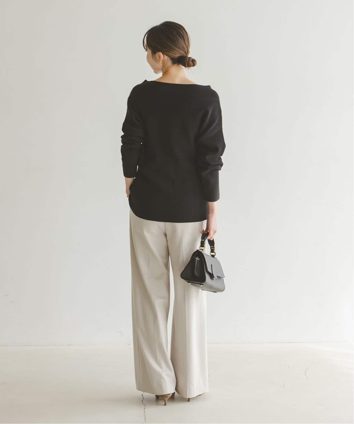 NOBLE ノーブル フロントジップボートネックニット ホワイト WEB限定追加》フロントジップボートネックニット（ニット