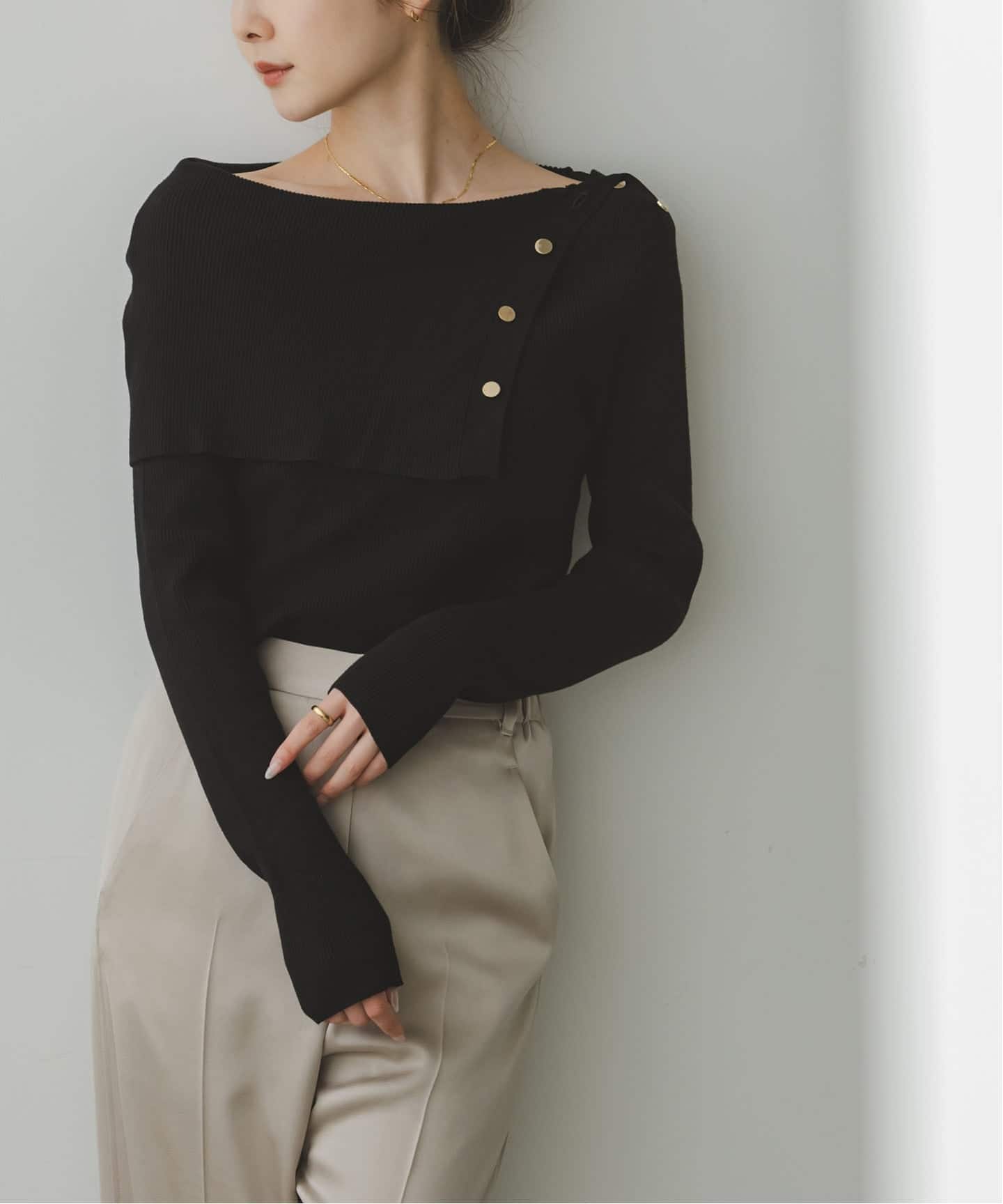 WEB限定追加》ショルダーボタンタイトリブニット（ニット／セーター