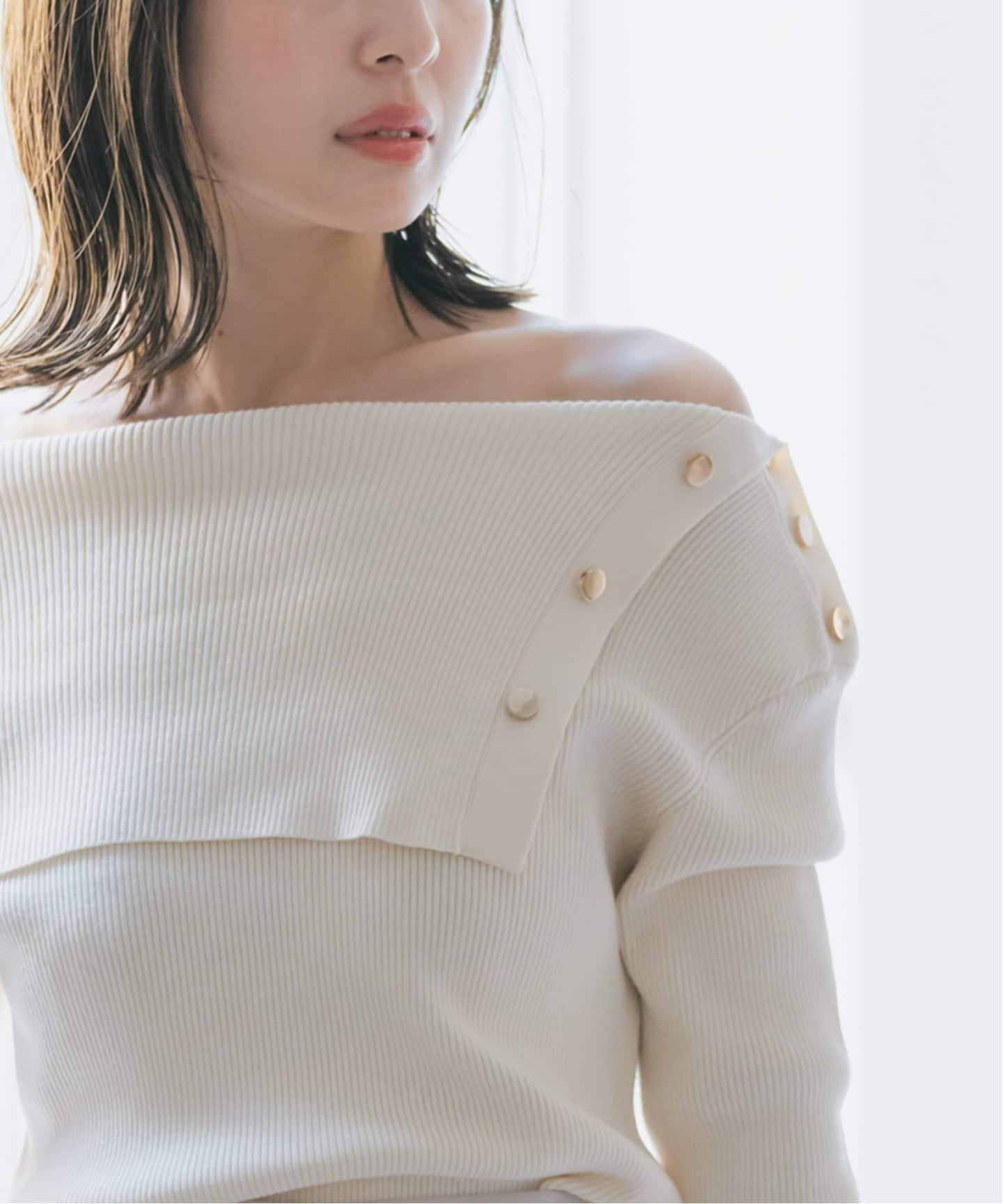 WEB限定追加》ショルダーボタンタイトリブニット（ニット／セーター