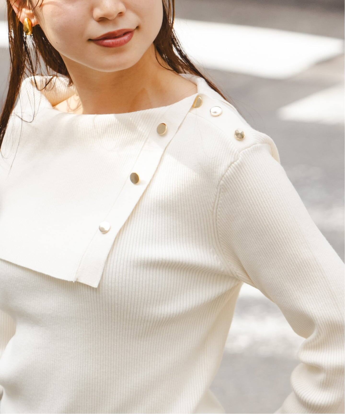 WEB限定追加》ショルダーボタンタイトリブニット（ニット／セーター