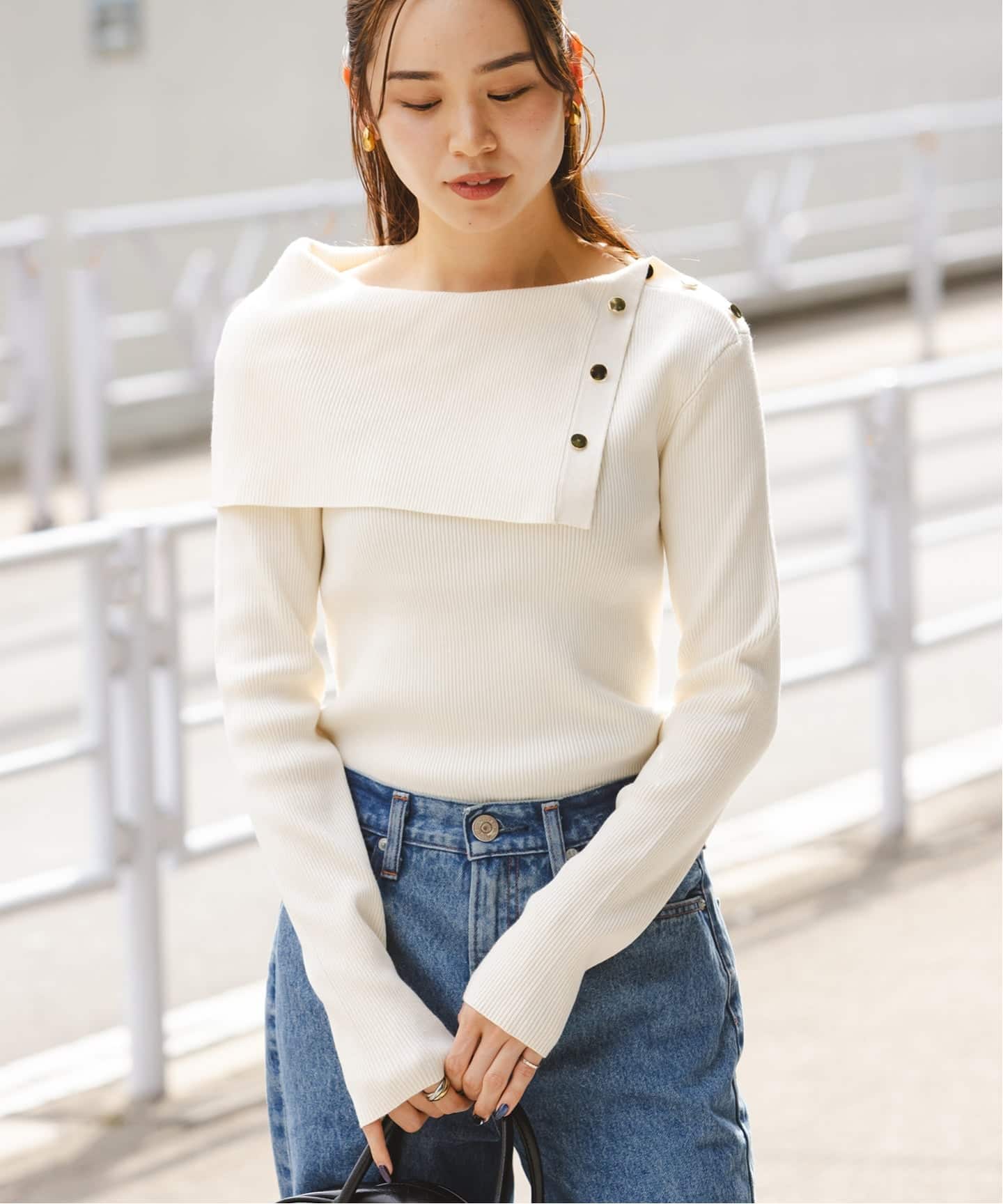 WEB限定追加》ショルダーボタンタイトリブニット（ニット／セーター