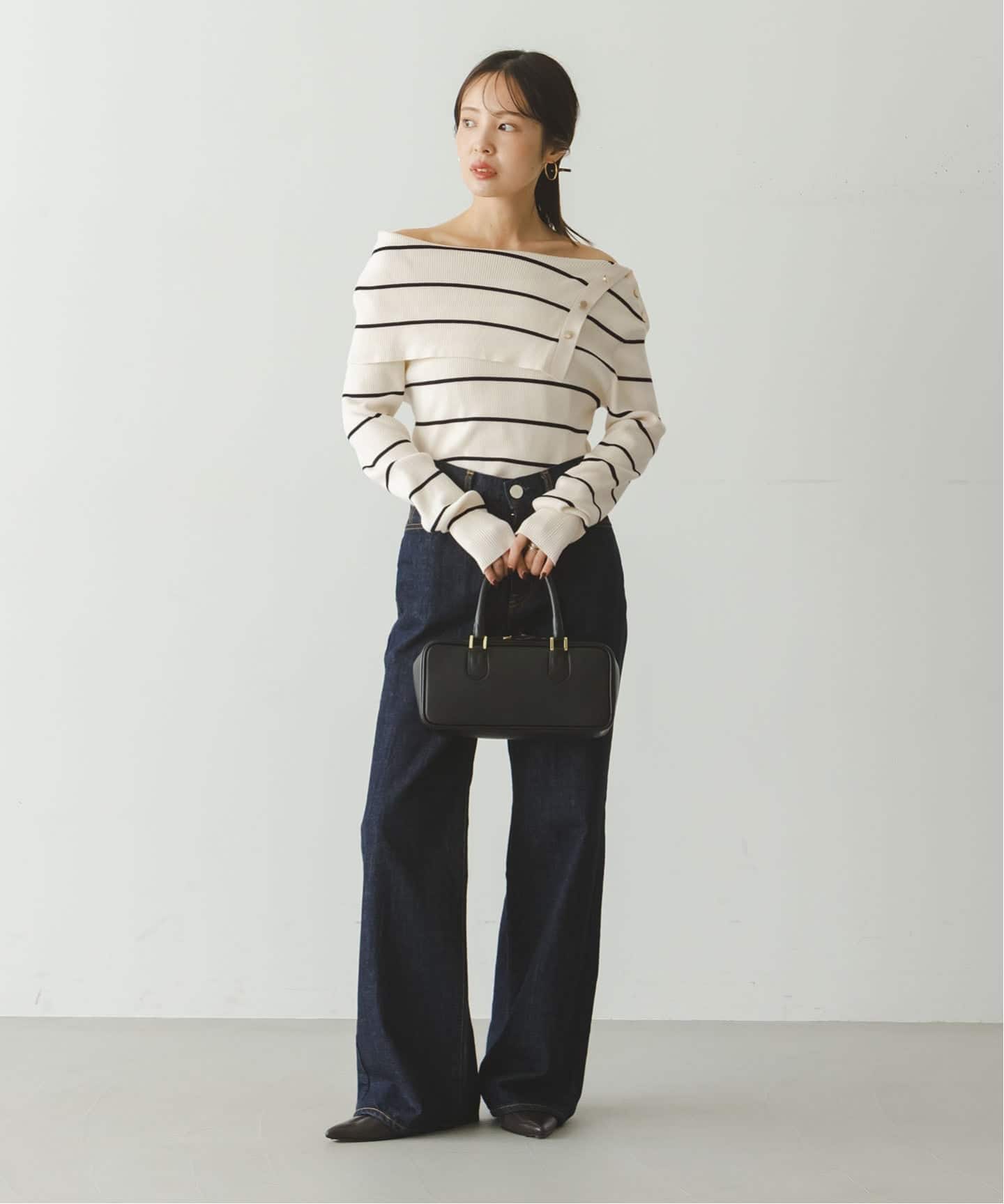 【新品タグ付き】NOBLE ショルダーボタンタイトリブニット ノーブル NOBLE ショルダーボタンタイトリブニット （ホワイト