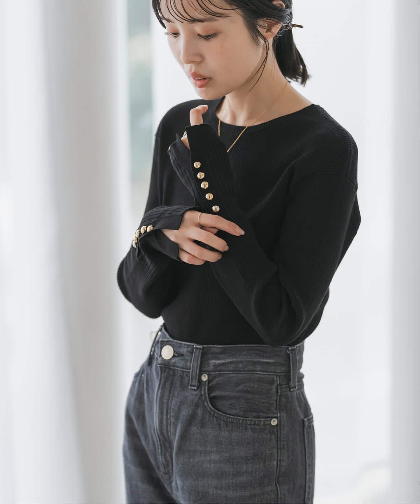 美品♥ノーブル　ボタンディテールタイトリブニット WEB限定追加》ボタンディテールタイトリブニット（ニット／セーター