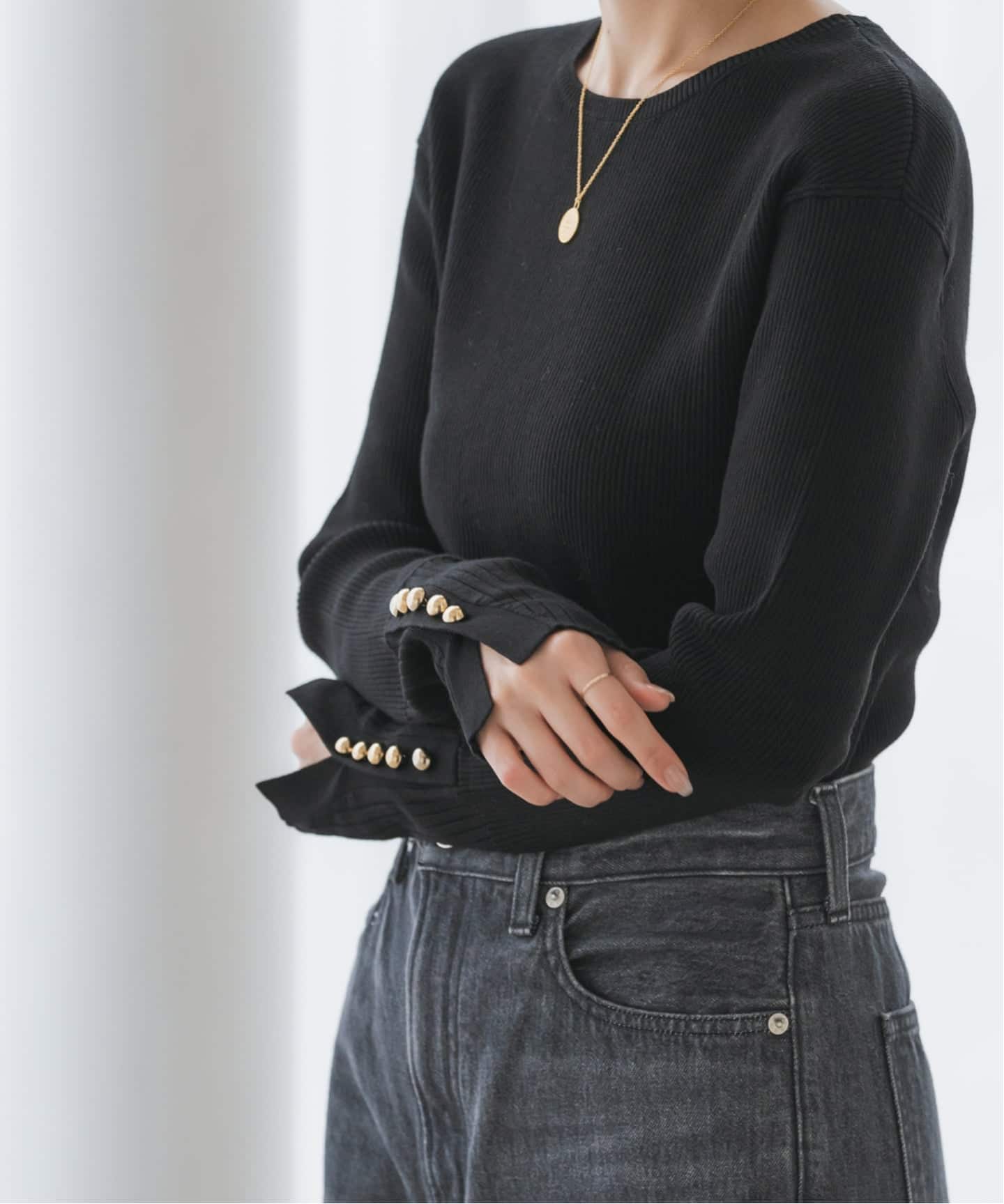 WEB限定追加》ボタンディテールタイトリブニット（ニット／セーター