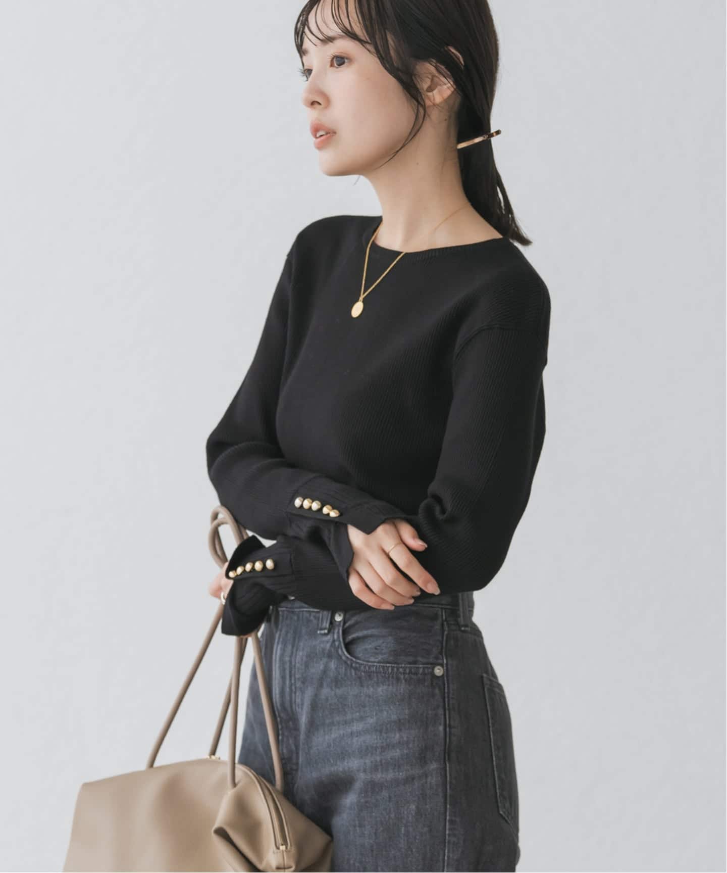 美品♥ノーブル　ボタンディテールタイトリブニット WEB限定追加》ボタンディテールタイトリブニット（ニット／セーター