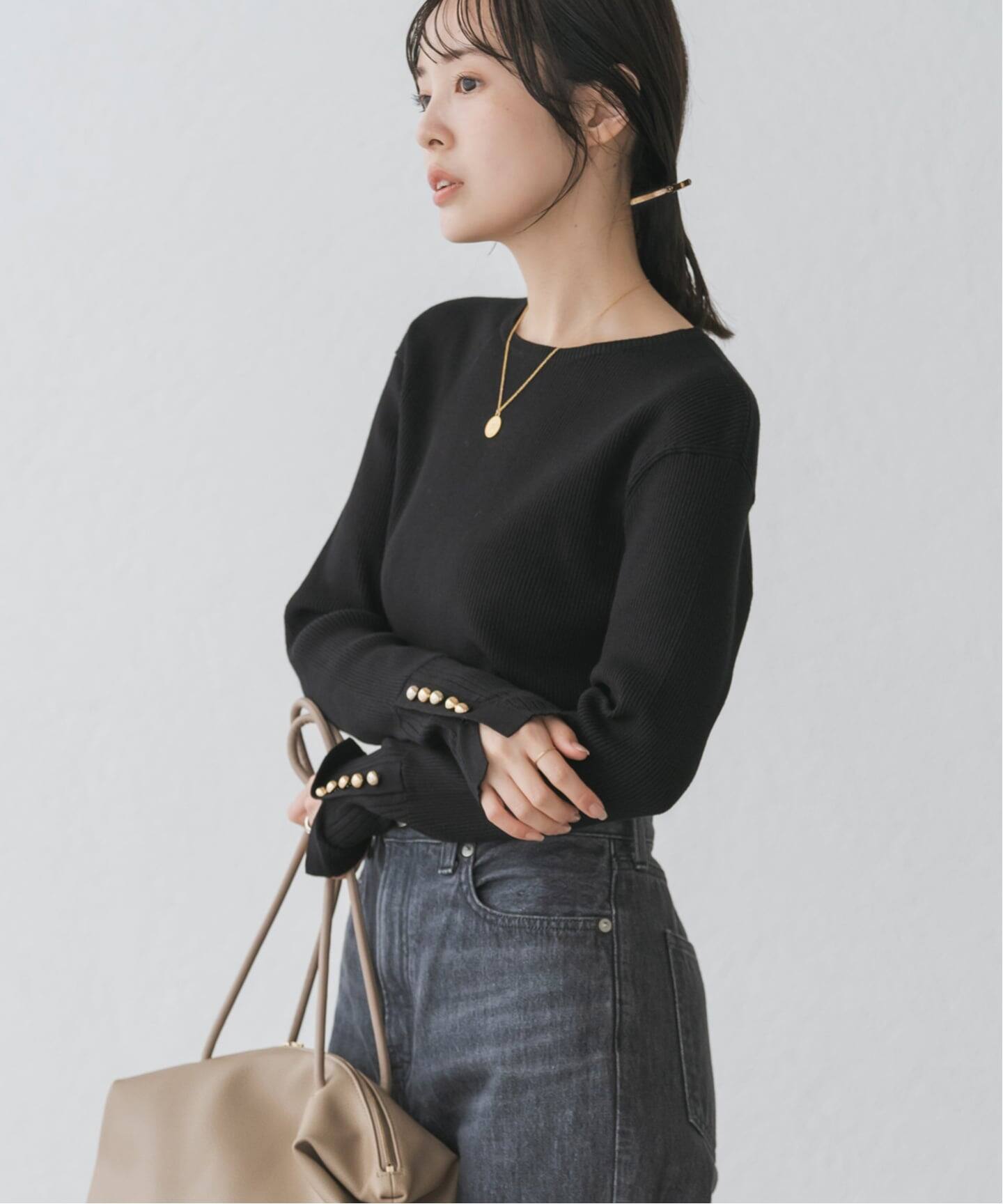 美品♥ノーブル　ボタンディテールタイトリブニット ノーブル NOBLE 《WEB限定追加予約》ボタンディテールタイトリブニット