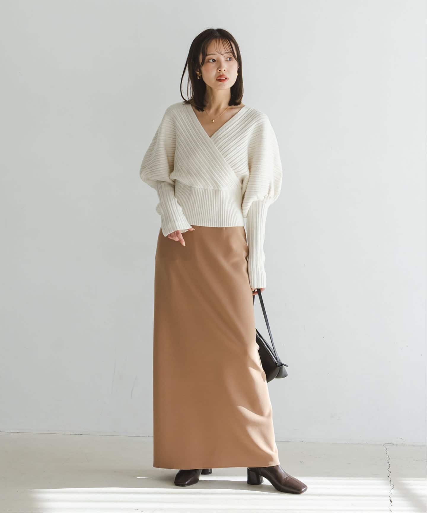 カシュクールランダムリブニットプルオーバー（ニット／セーター