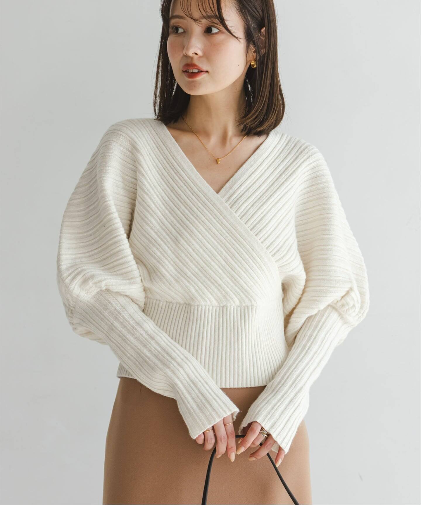 予約》カシュクールランダムリブニットプルオーバー（ニット／セーター