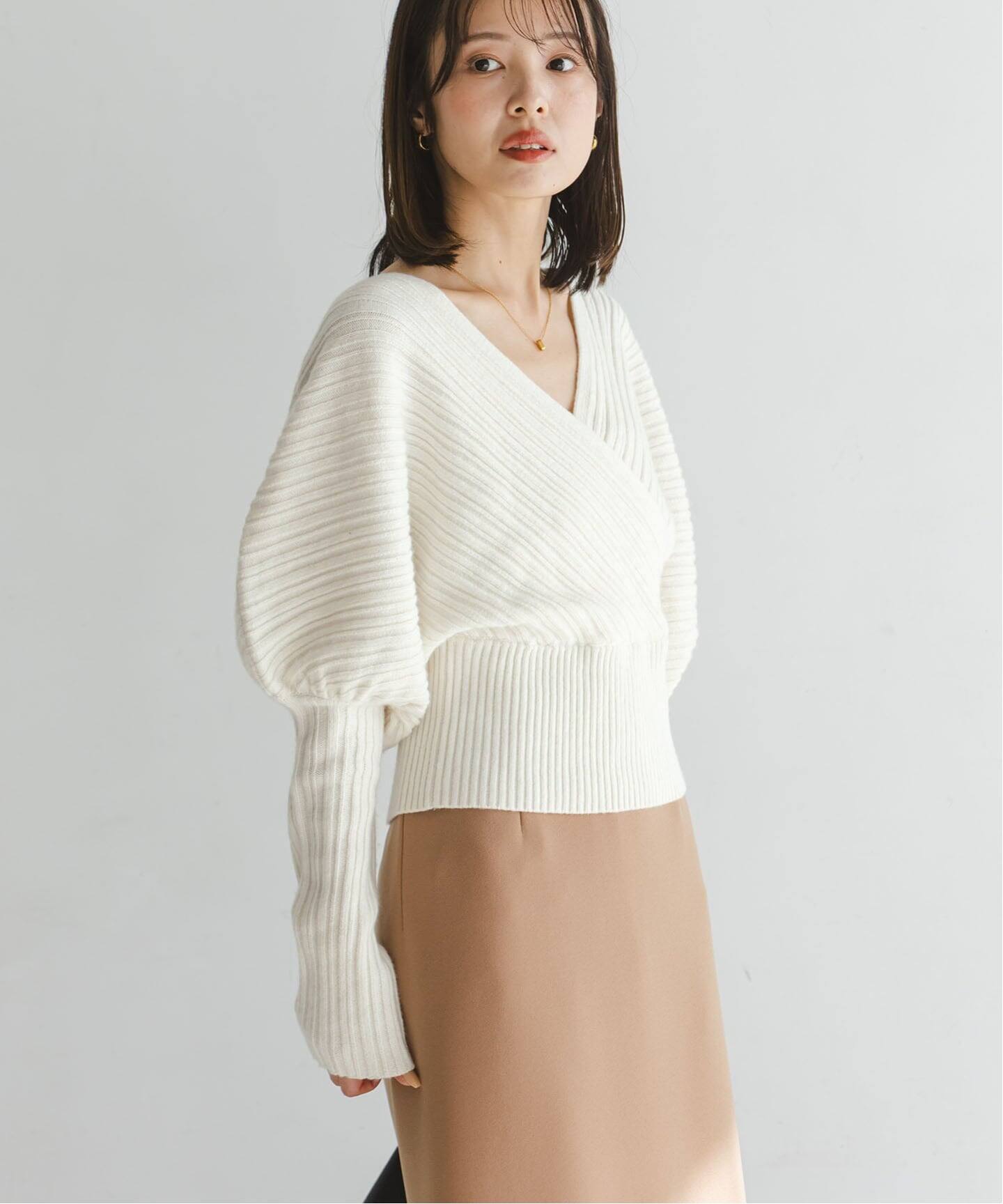 予約》カシュクールランダムリブニットプルオーバー（ニット／セーター