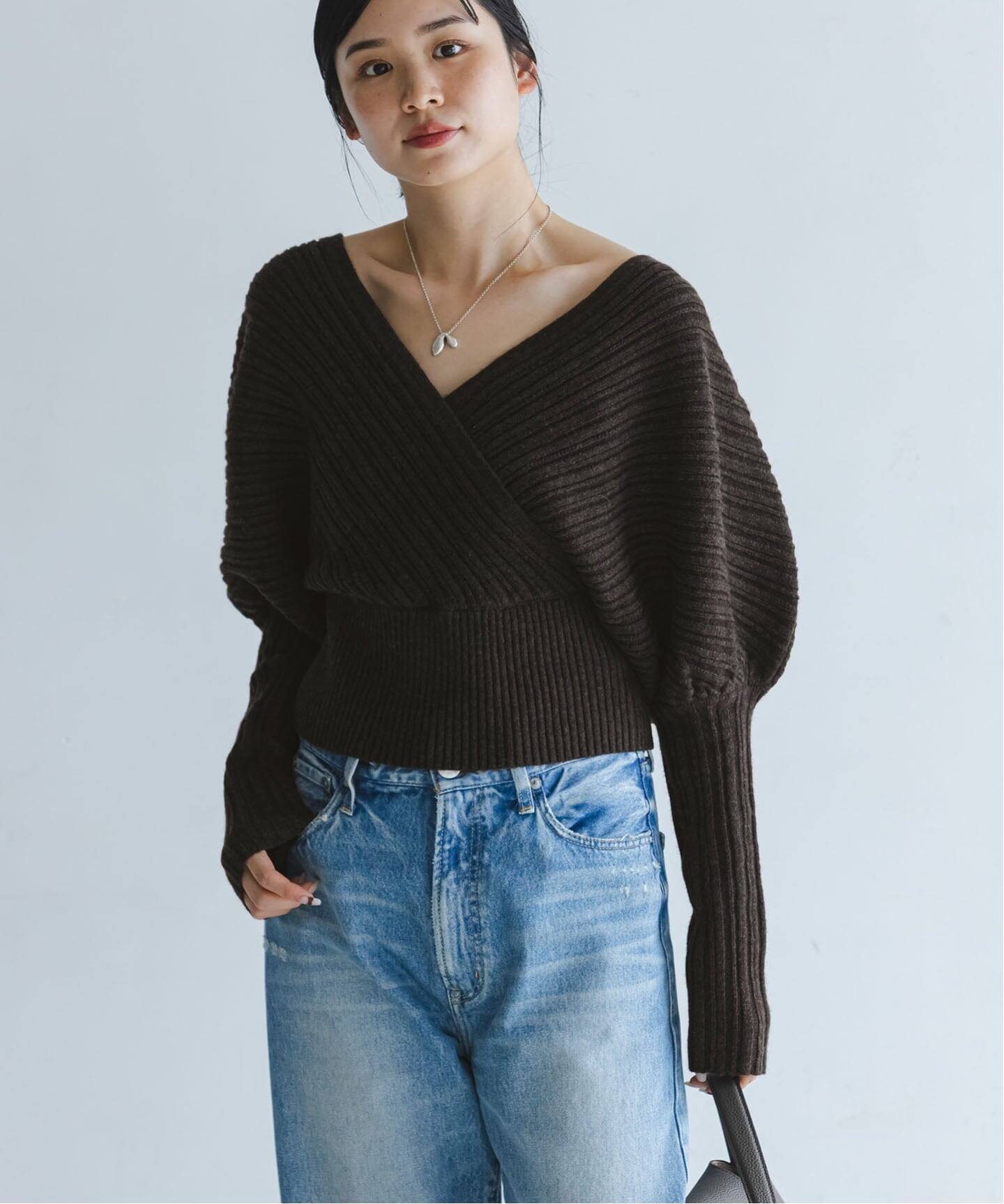 カシュクールランダムリブニットプルオーバー(ニット/セーター カシュクールランダムリブニットプルオーバー(ニット/セーター