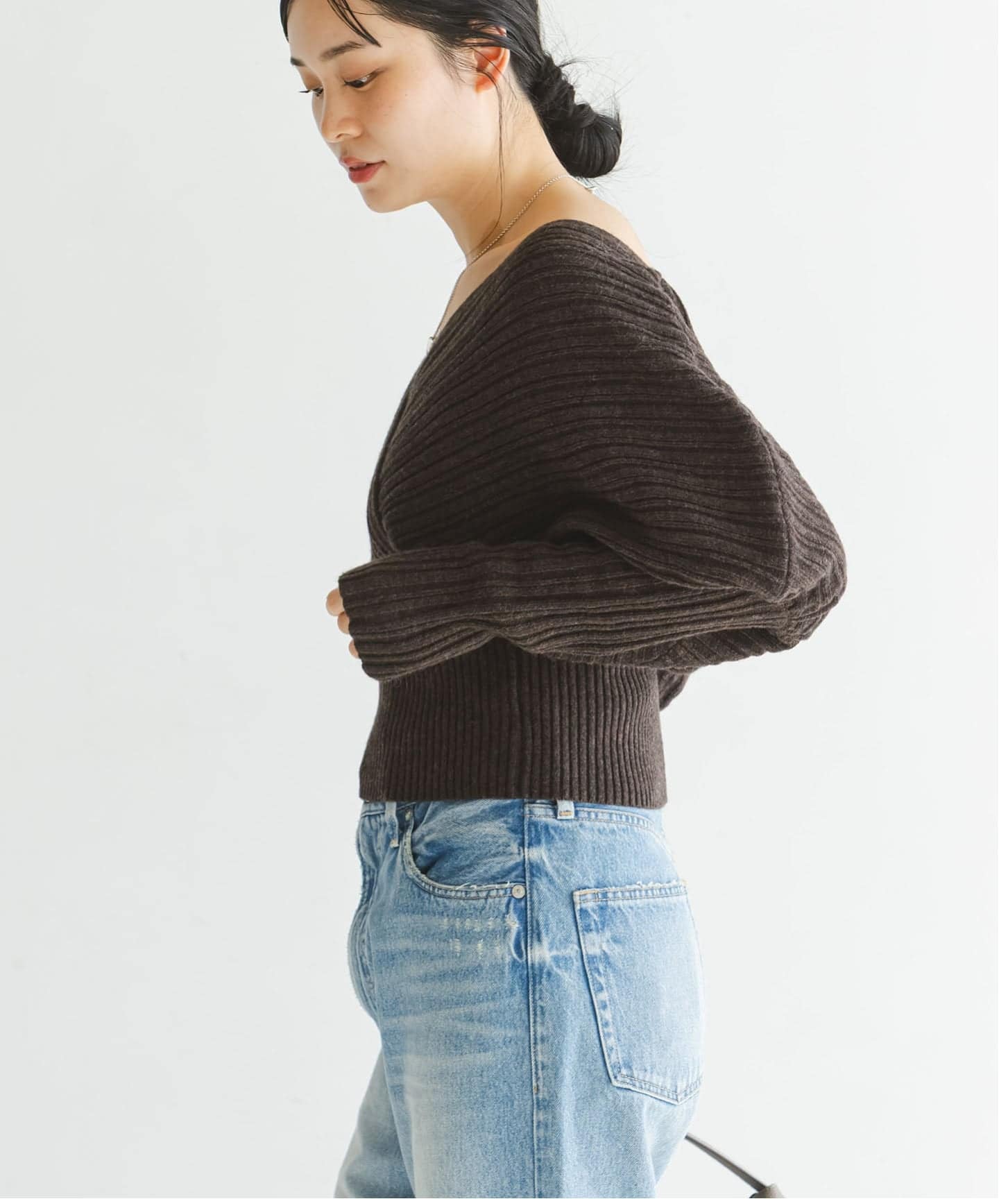 カシュクールランダムリブニットプルオーバー（ニット／セーター