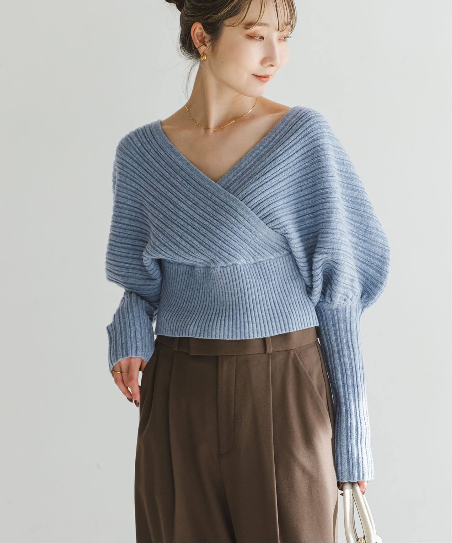 予約》カシュクールランダムリブニットプルオーバー（ニット／セーター