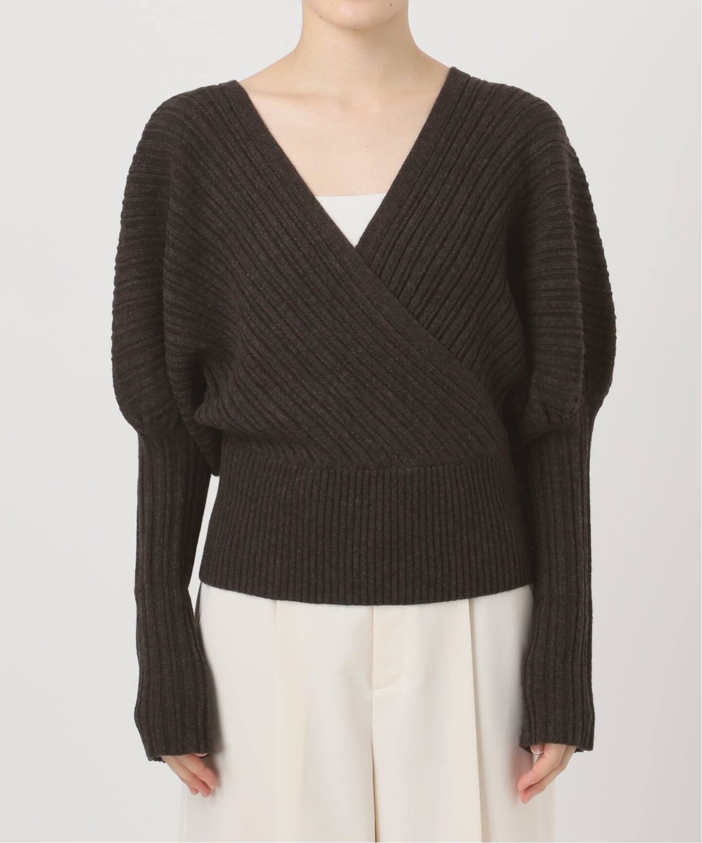 予約》カシュクールランダムリブニットプルオーバー（ニット／セーター