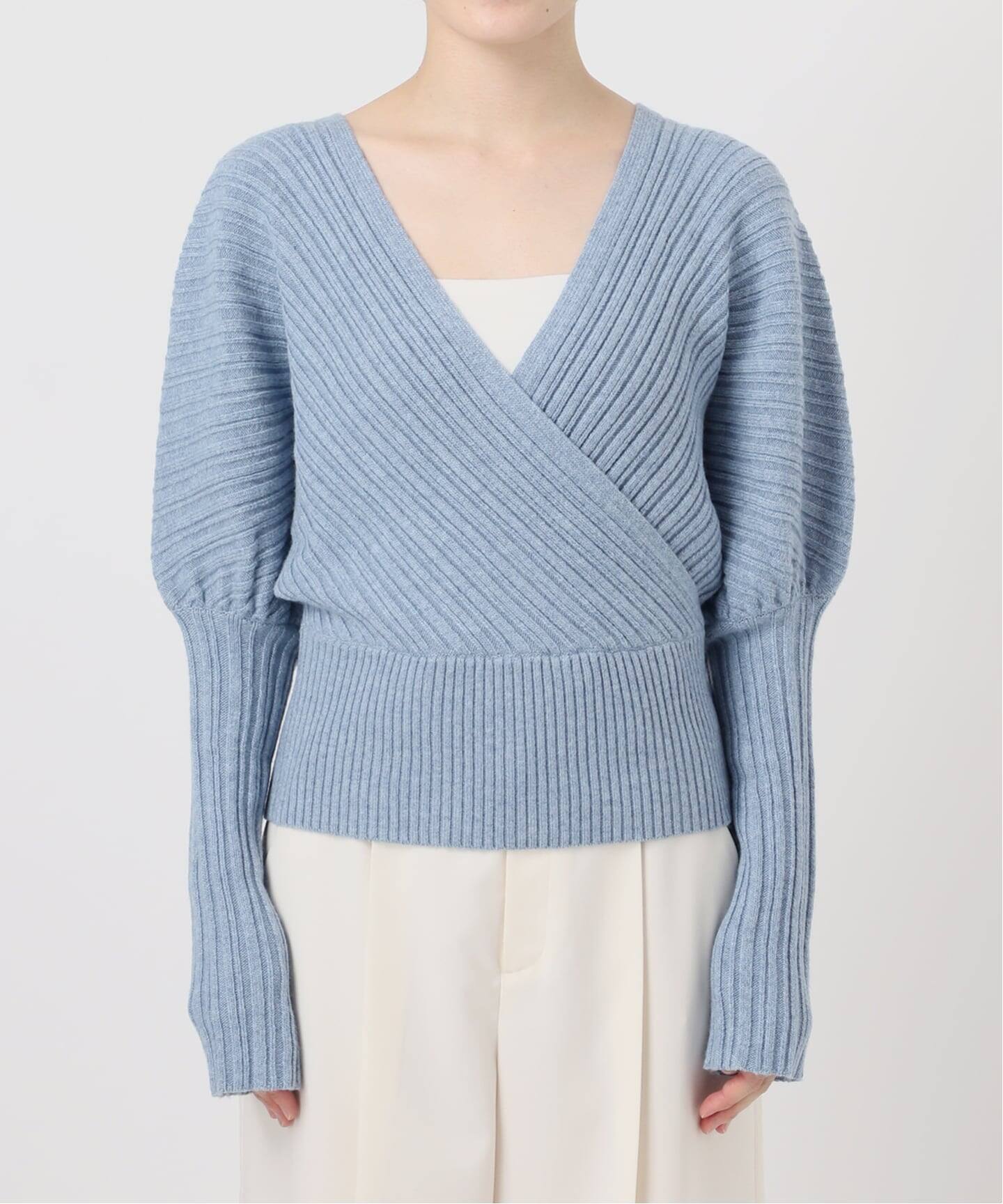 予約》カシュクールランダムリブニットプルオーバー（ニット／セーター