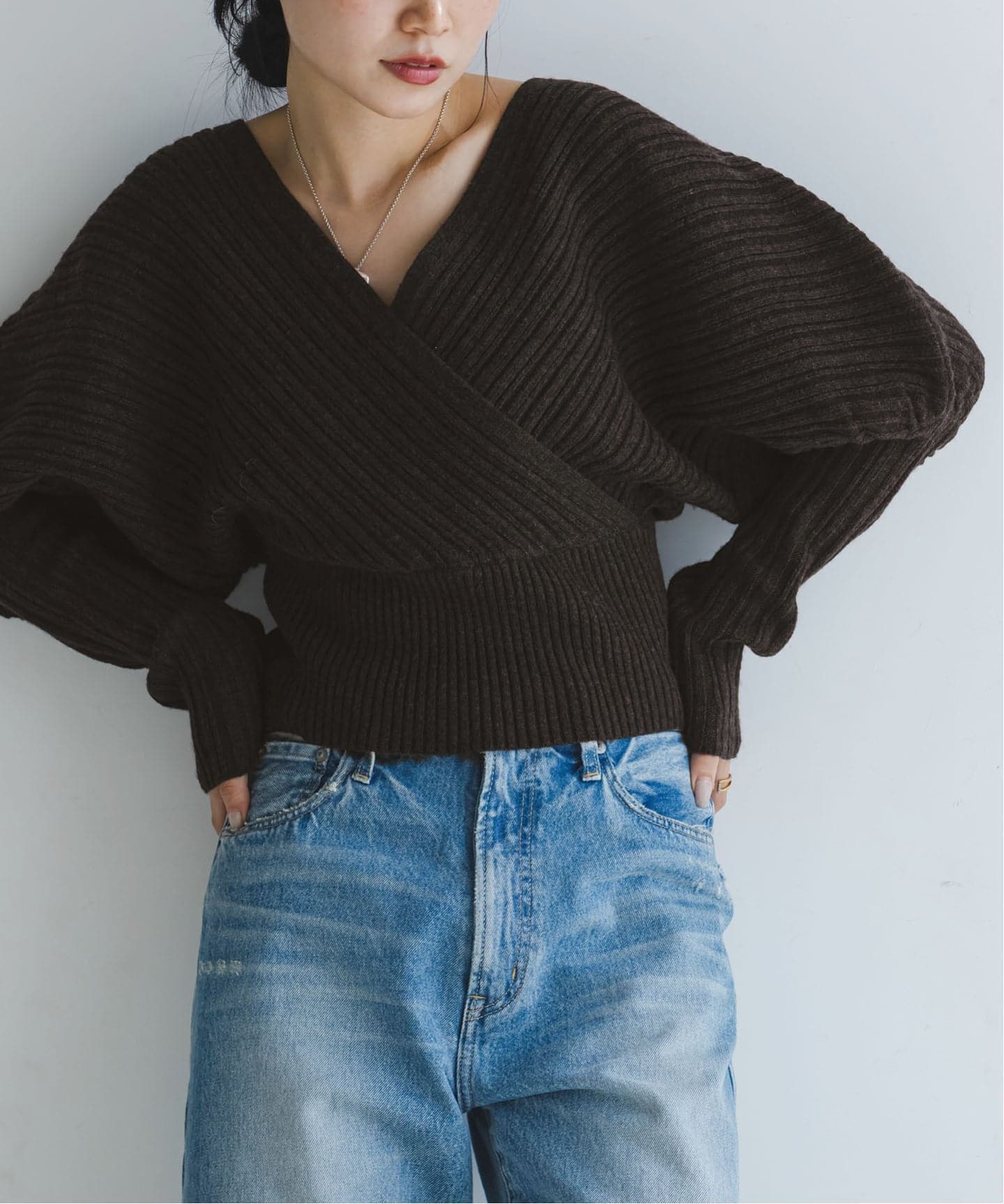 予約》カシュクールランダムリブニットプルオーバー（ニット／セーター