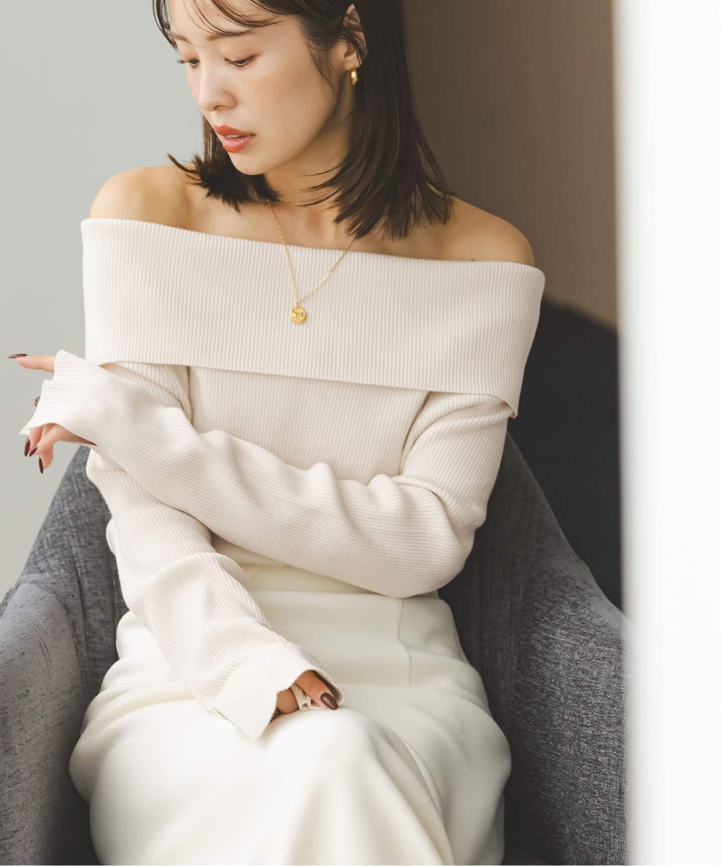 ラメmixオフショルニット（ニット／セーター）｜NOBLE（ノーブル）の