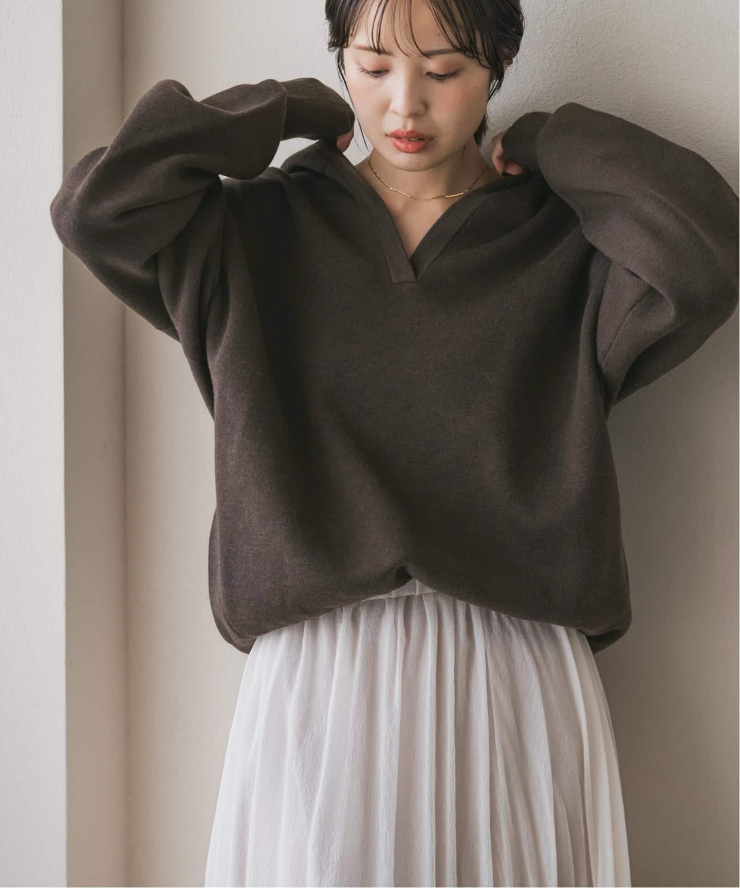 追加》接結タック編みフードプルオーバー（ニット／セーター