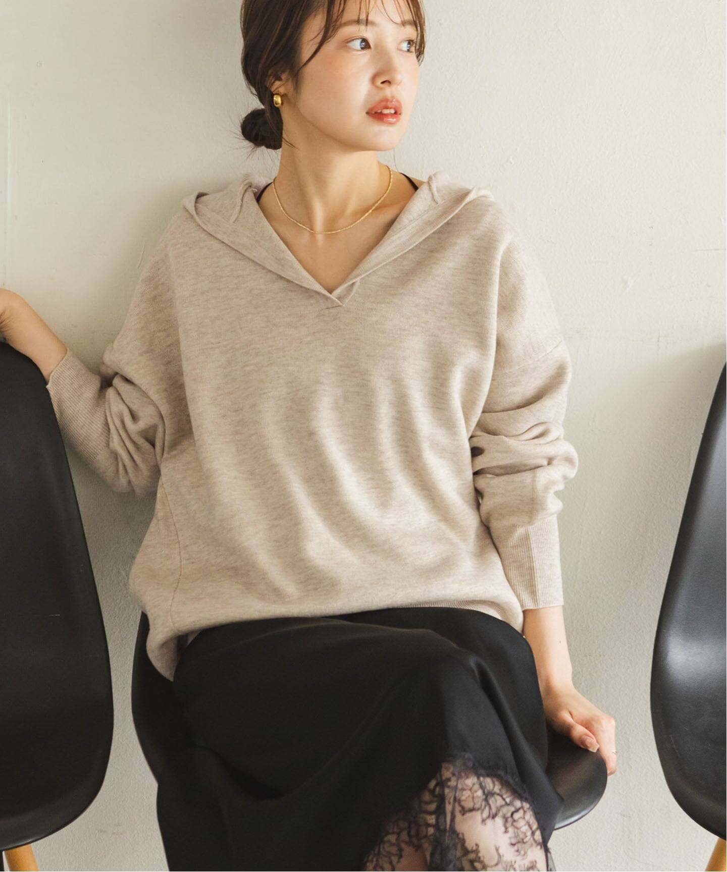 追加》接結タック編みフードプルオーバー2（ニット／セーター）｜NOBLE