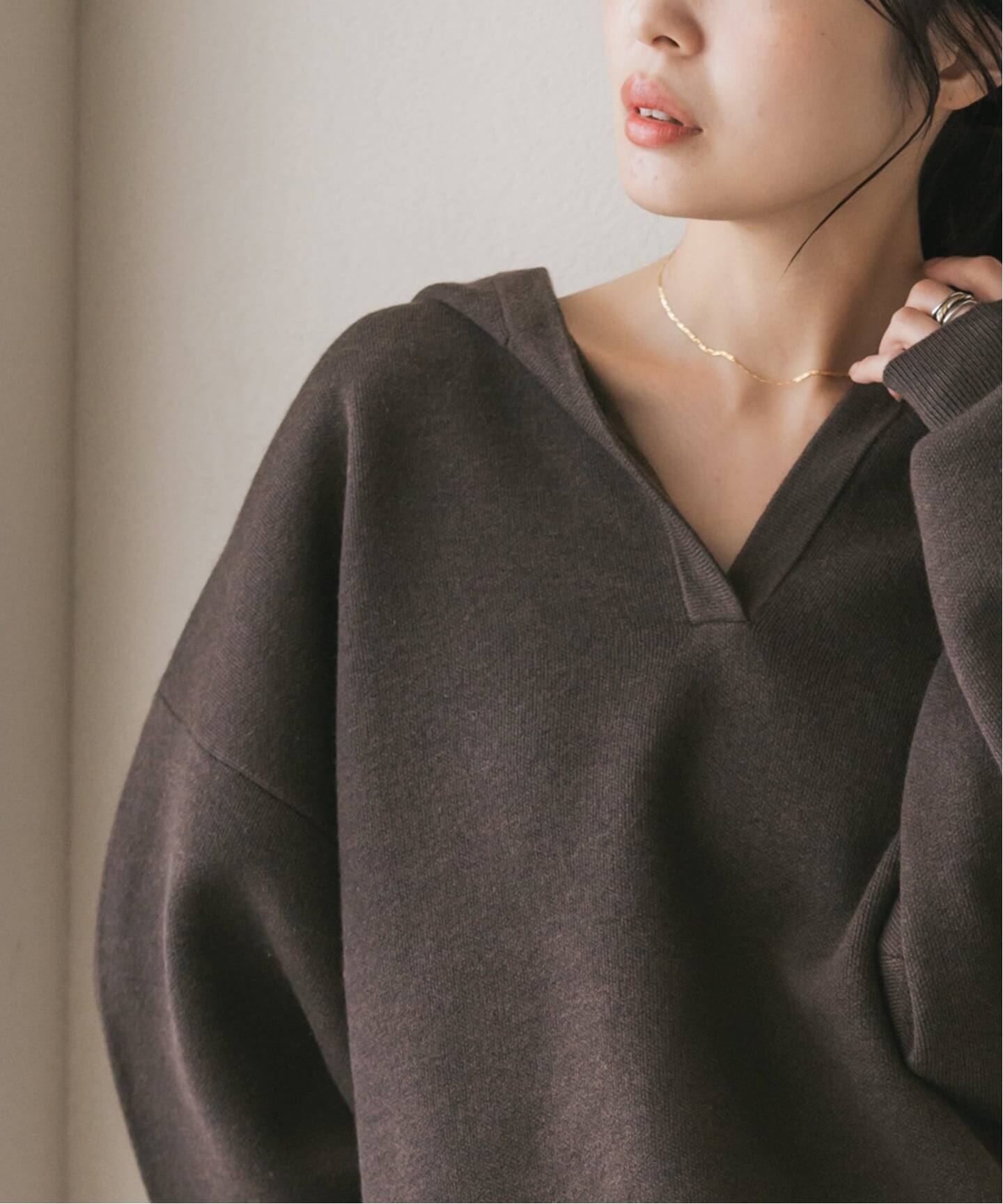 まこっこです！NOBLE 接結タック編みフードプルオーバー ノーブル NOBLE 《追加》接結タック編みフードプルオーバー （ブラウン