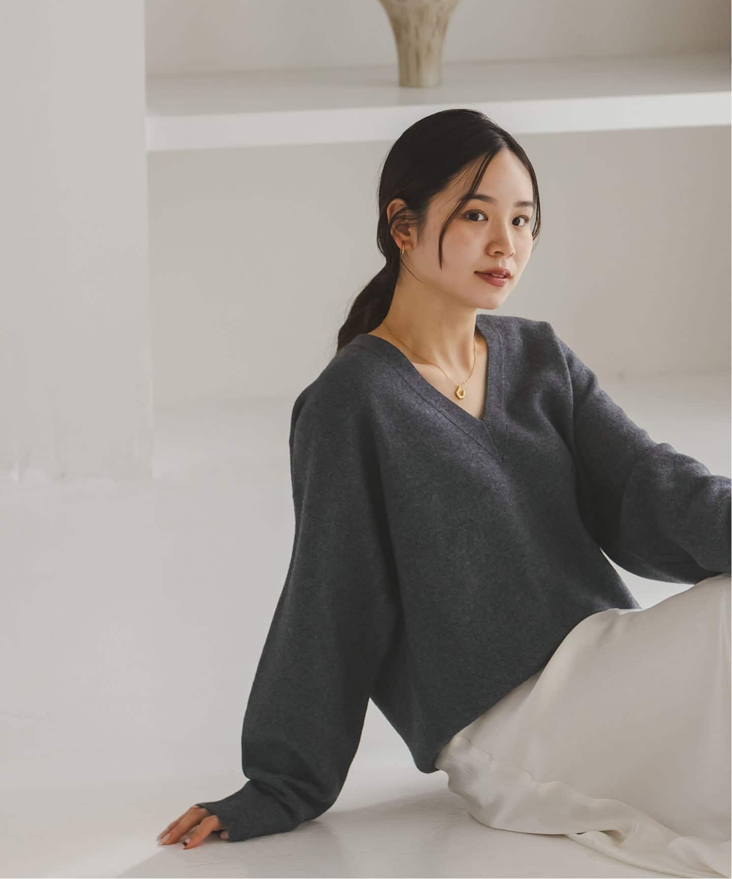 追加》カシミヤMIXスムースVプルオーバー（ニット／セーター）｜NOBLE