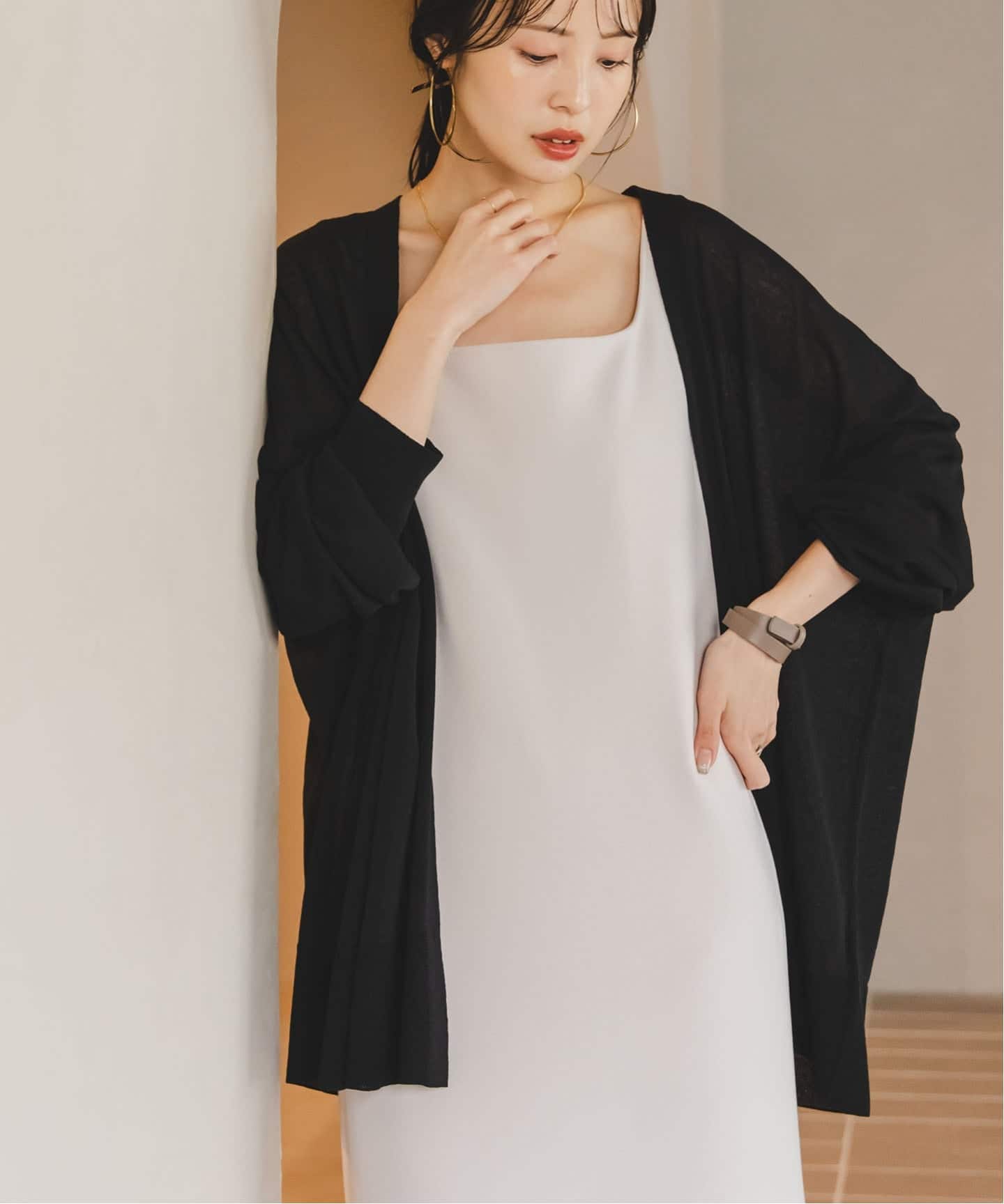 ✨極美品✨ ノーブル 24SS 18Gシアーカーディガン2 リネン混 洗える WEB限定追加》【洗える】18Gシアー オーバーサイズカーディガン2