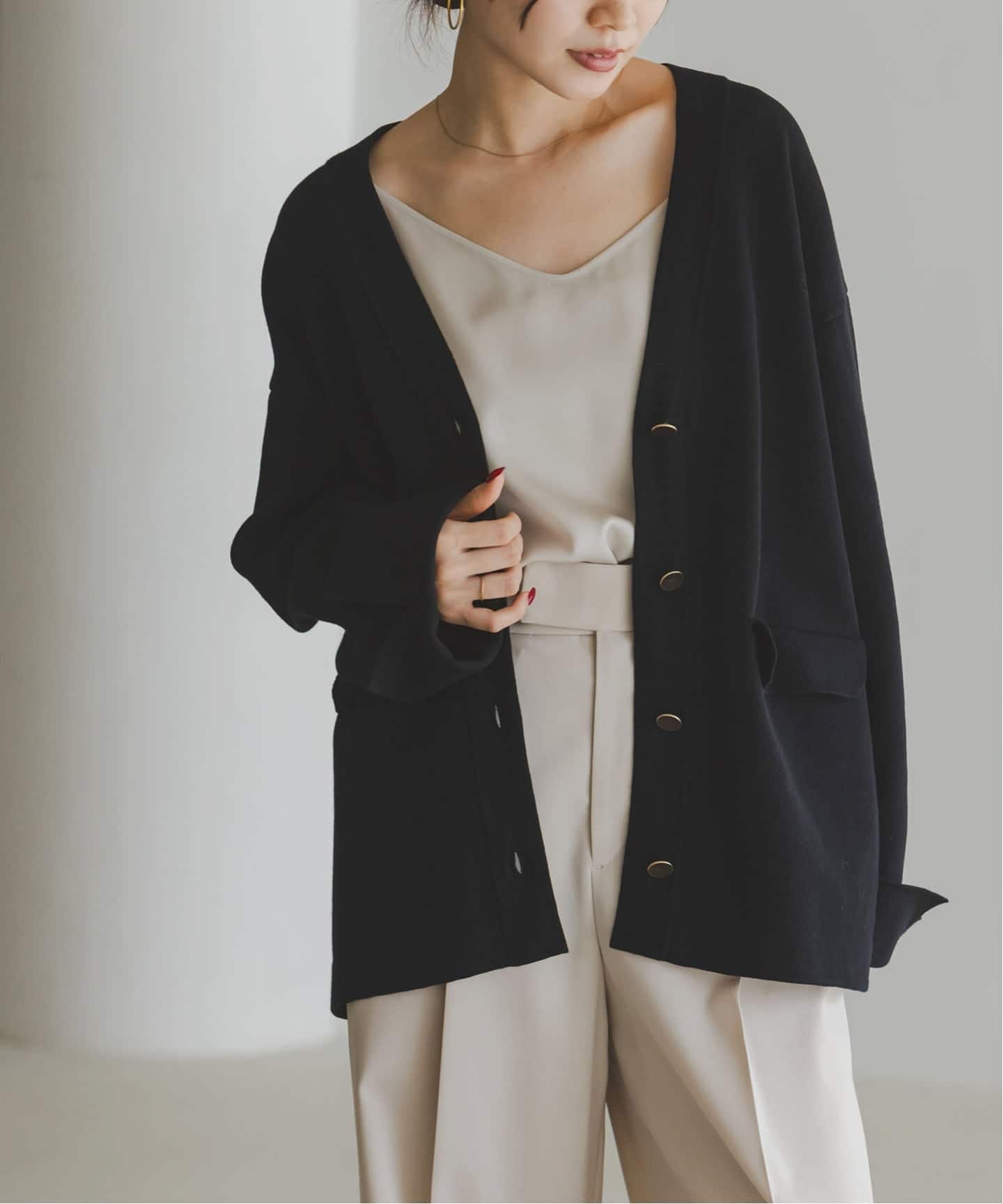 NOBLE 接結ジャケットライクカーディガン WEB限定追加》接結ジャケットライクカーディガン（カーディガン