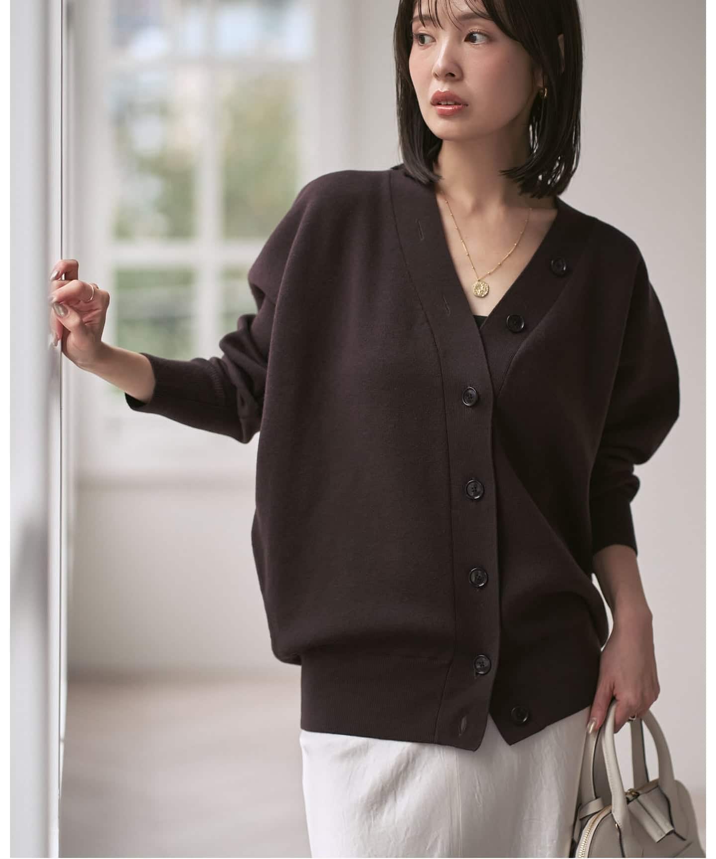 NOBLE/ノーブル ブラウン Vネックセーター NOBLE（ノーブル） Vネックニット - ブラウン レディース : ZOZOTOWN