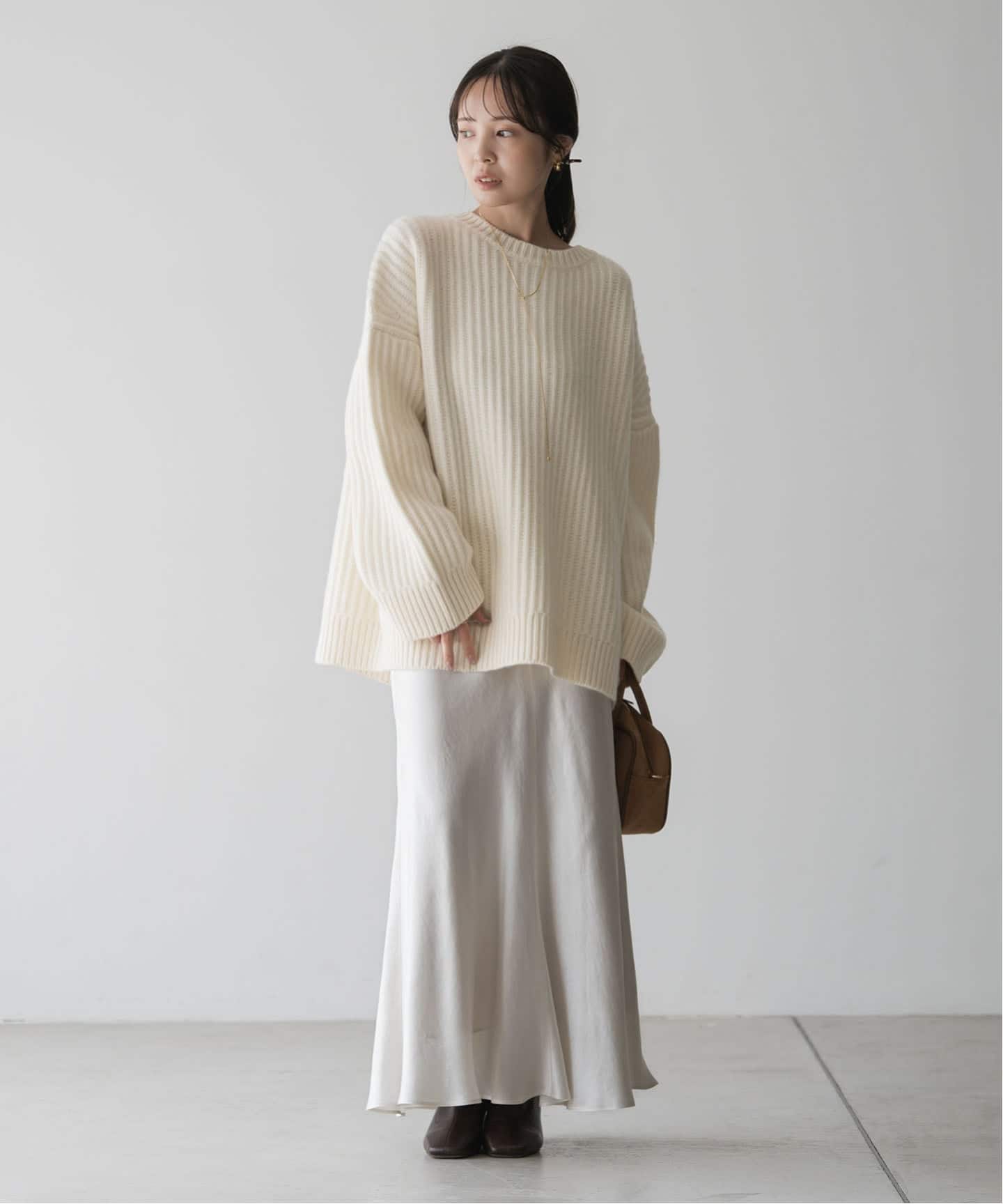 美品☆スピック＆スパン 畦編み ビックタートルネックニット 白 ラグスタイル LUXSTYLE 7G片畦タートルネックニット/ニット