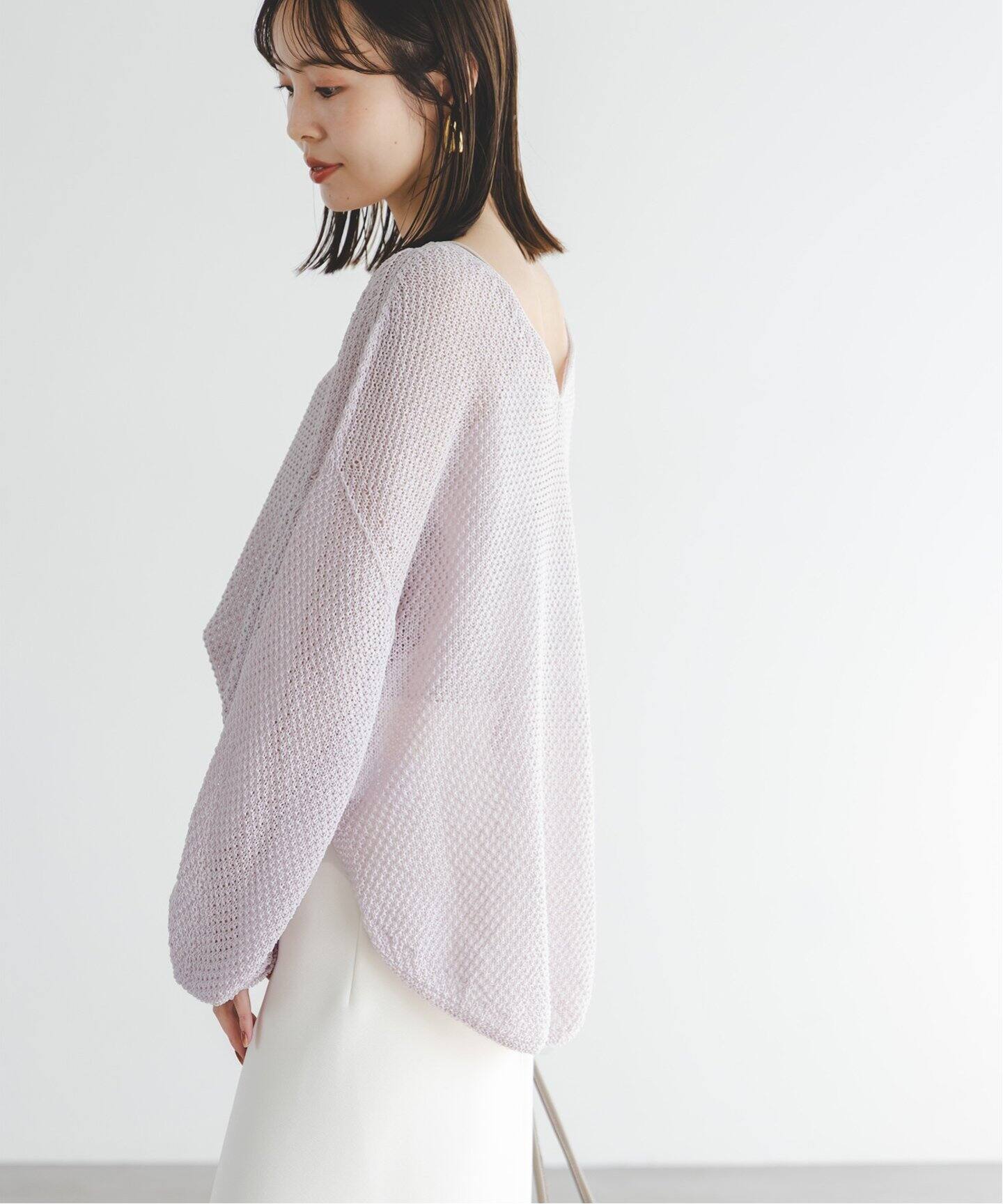 追加》ペーパーヤーン カノコ BACK Vプルオーバー（ニット