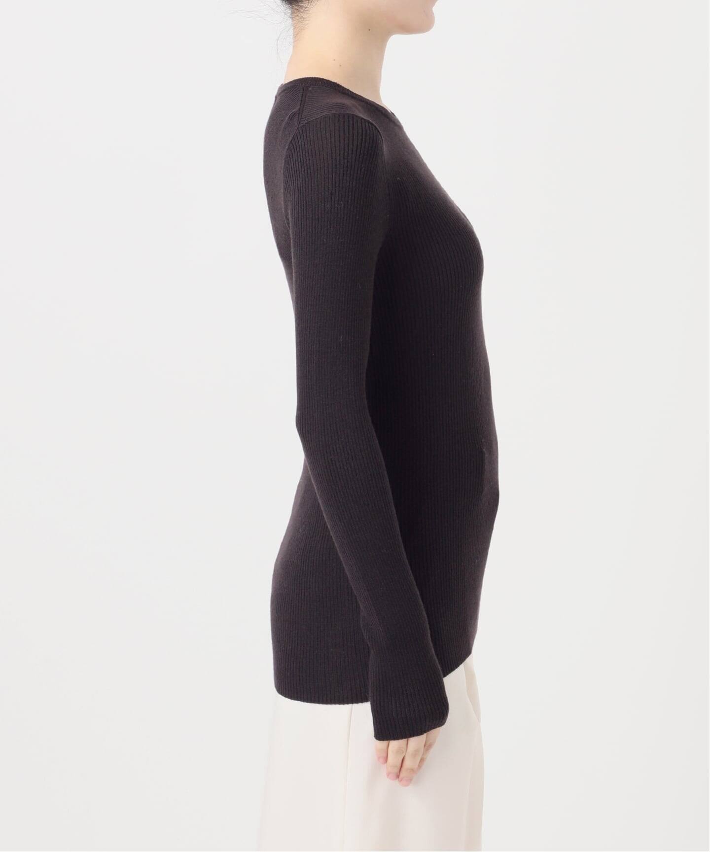 【新品タグ付き】　2025AW noble リブクルーネックニット ブラウン 追加》リブクルーネックニット（ニット／セーター）｜NOBLE（ノーブル