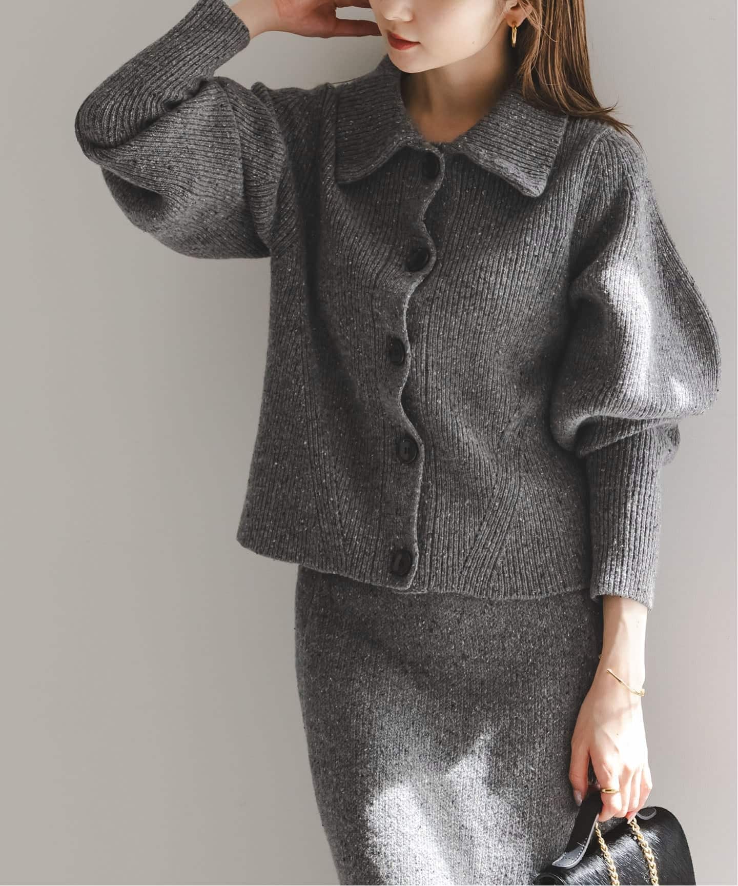 NOBLE別注》Venit/ヴェニット ネップツイードパフスリーブカーディガン