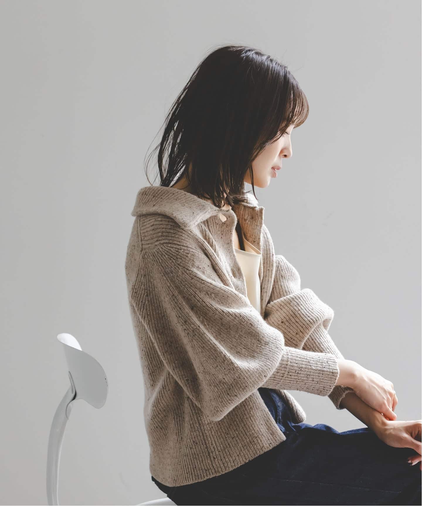 最終値下 ルネ パフスリーブ カーディガン 34 ベージュ ショートパフスリーブカーディガン カーディガン 羽織 ニット