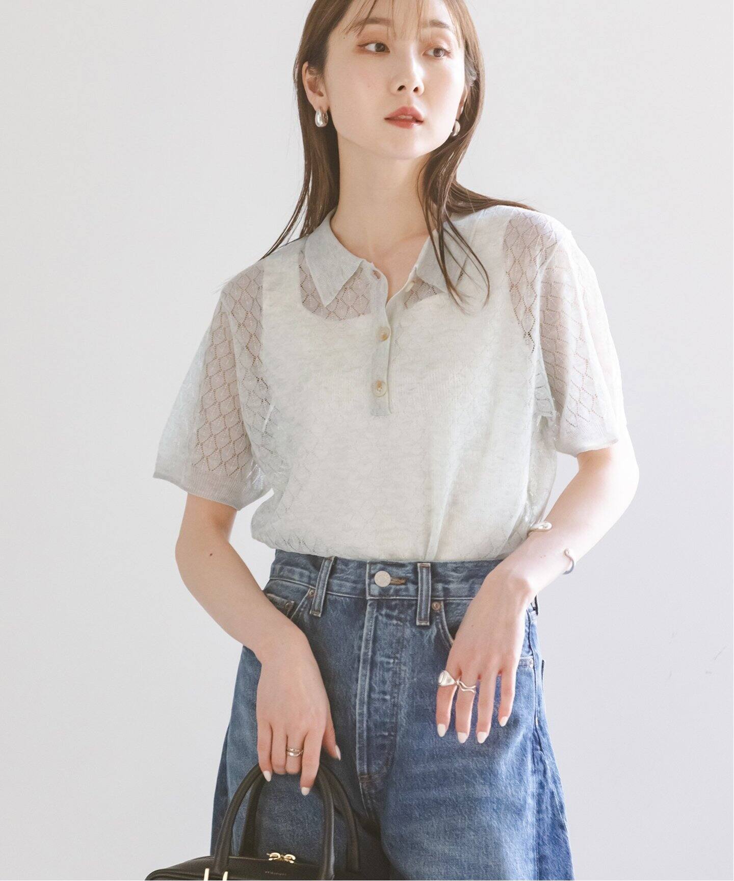 【新品未使用タグ付き】スピックアンドスパン　プロヴォーク　シアーニットポロ PROVOKE/プロヴォーク Sheer knit POLO S（ポロシャツ）｜Spick