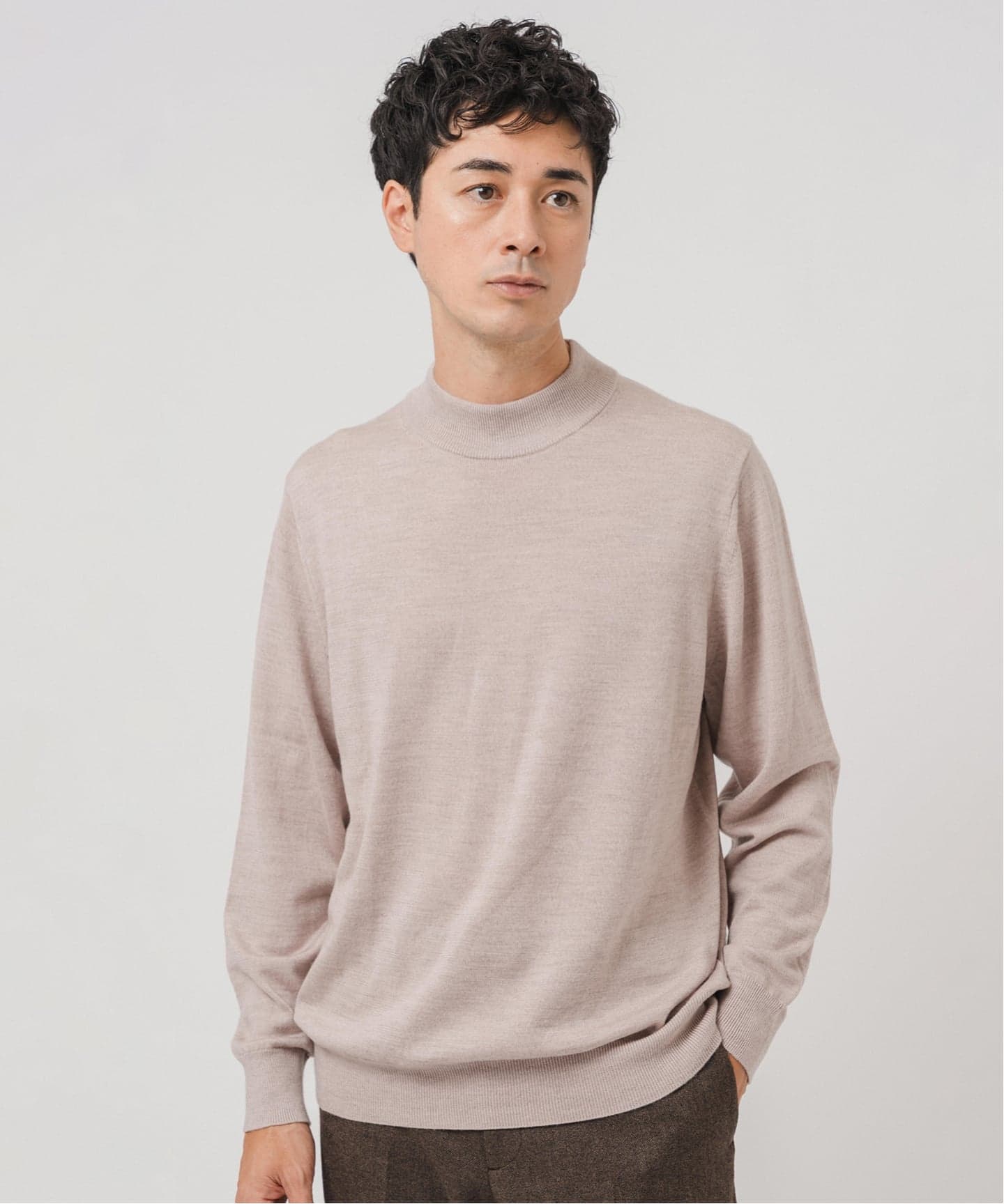 未使用級　LL 本間ゴルフ　カシミヤ100％　モックネック セーター　ニット 12G ウール/シルク/カシミヤ MIX クリスタル モックネックニット