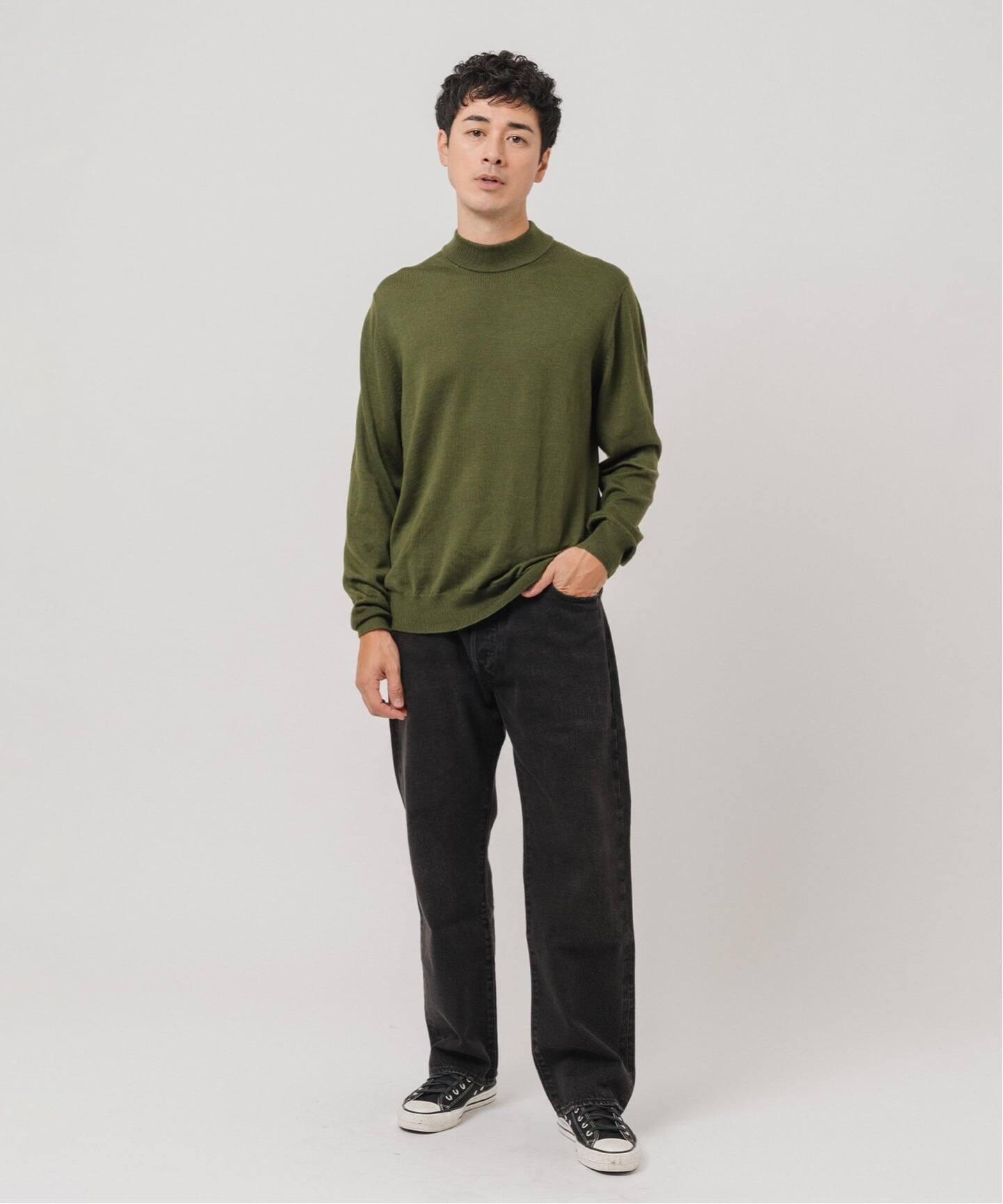 12G ウール/シルク/カシミヤ MIX クリスタル モックネックニット