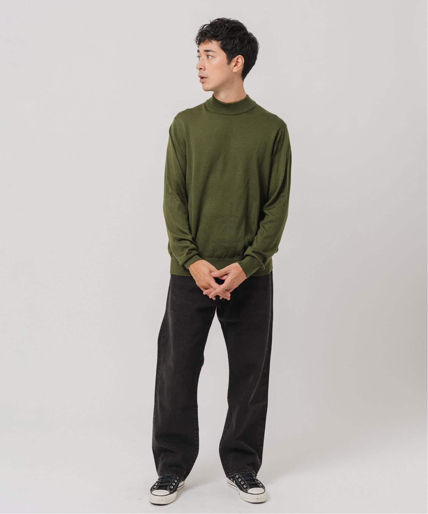 12G ウール/シルク/カシミヤ MIX クリスタル モックネックニット