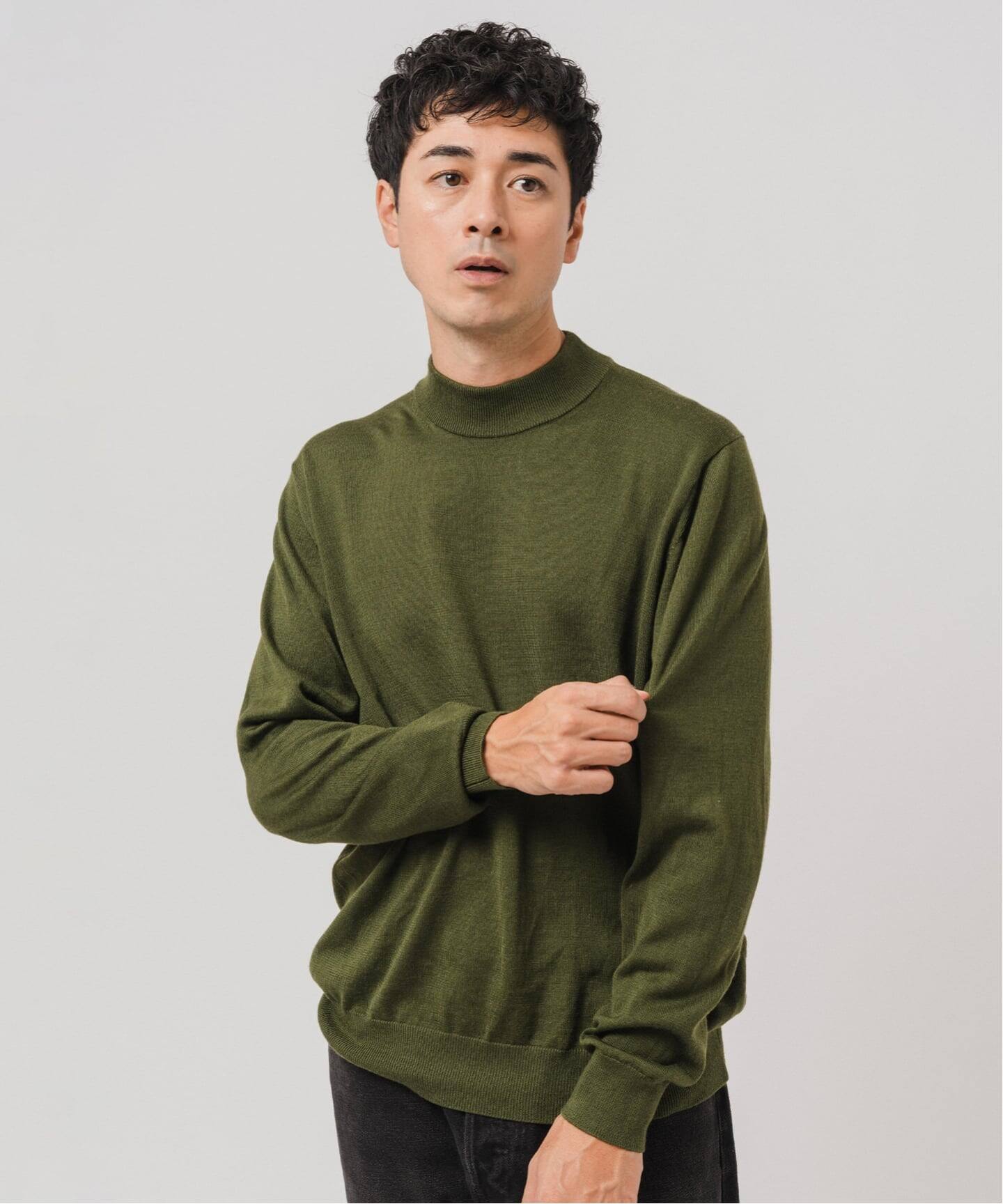 12G ウール/シルク/カシミヤ MIX クリスタル モックネックニット