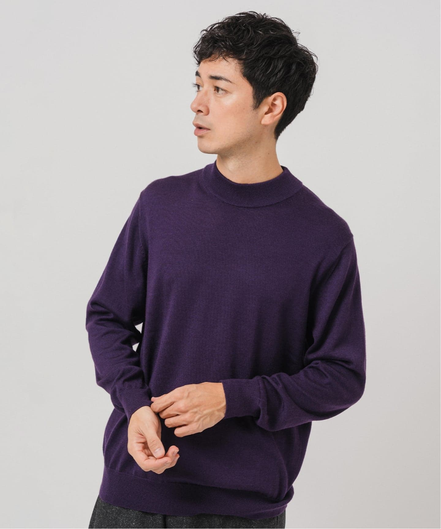 12G ウール/シルク/カシミヤ MIX クリスタル モックネックニット