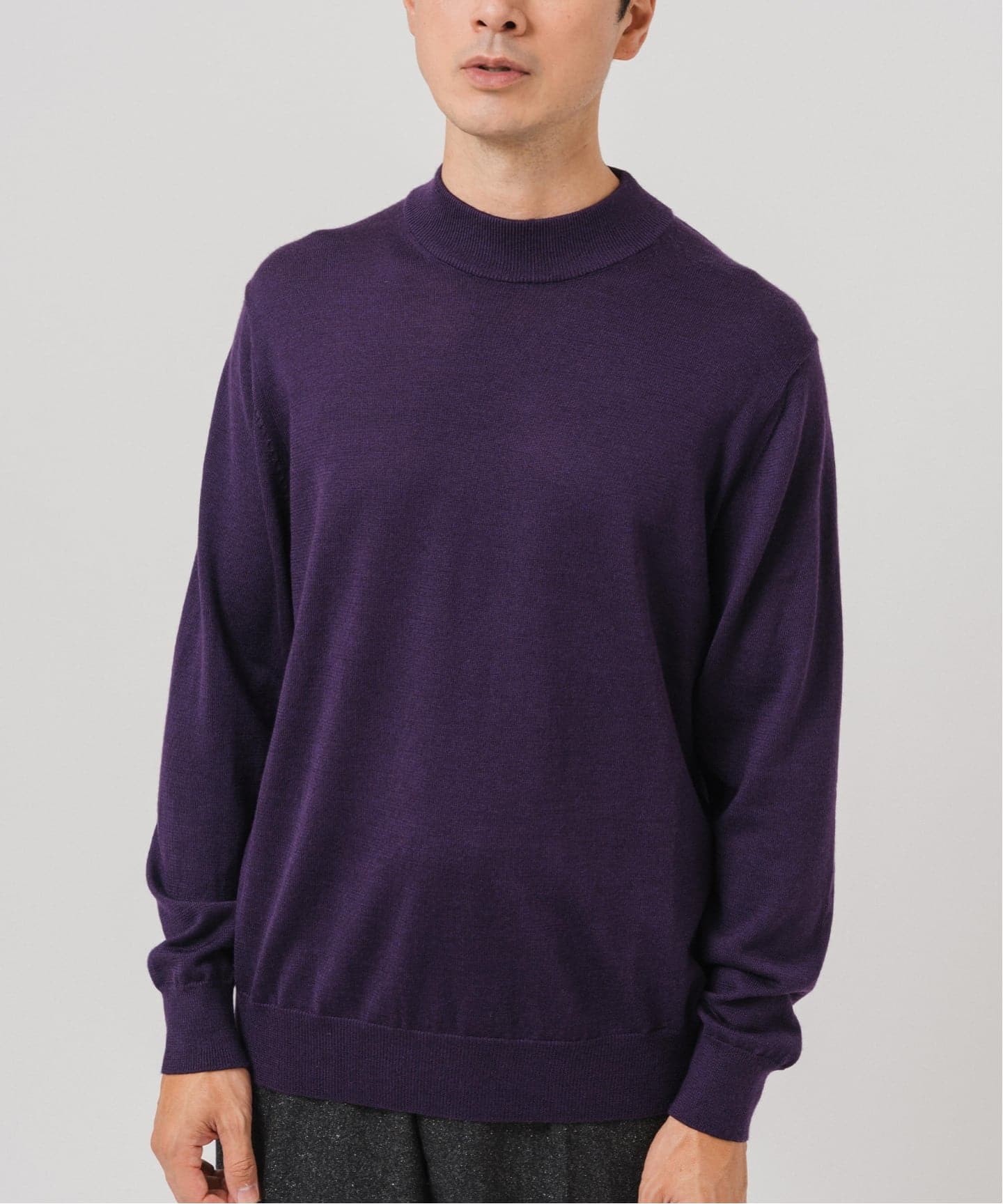 12G ウール/シルク/カシミヤ MIX クリスタル モックネックニット