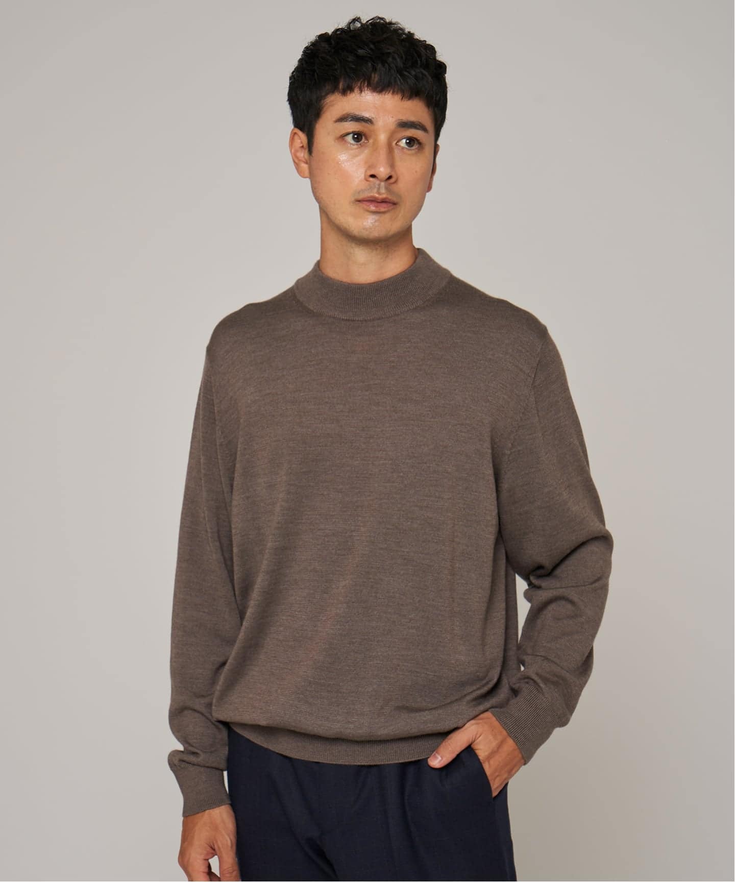 Eddy Monetti カシミヤ　セーター　30万　イタリア　エディモネッティ 12G ウール/シルク/カシミヤ MIX クリスタル モックネックニット