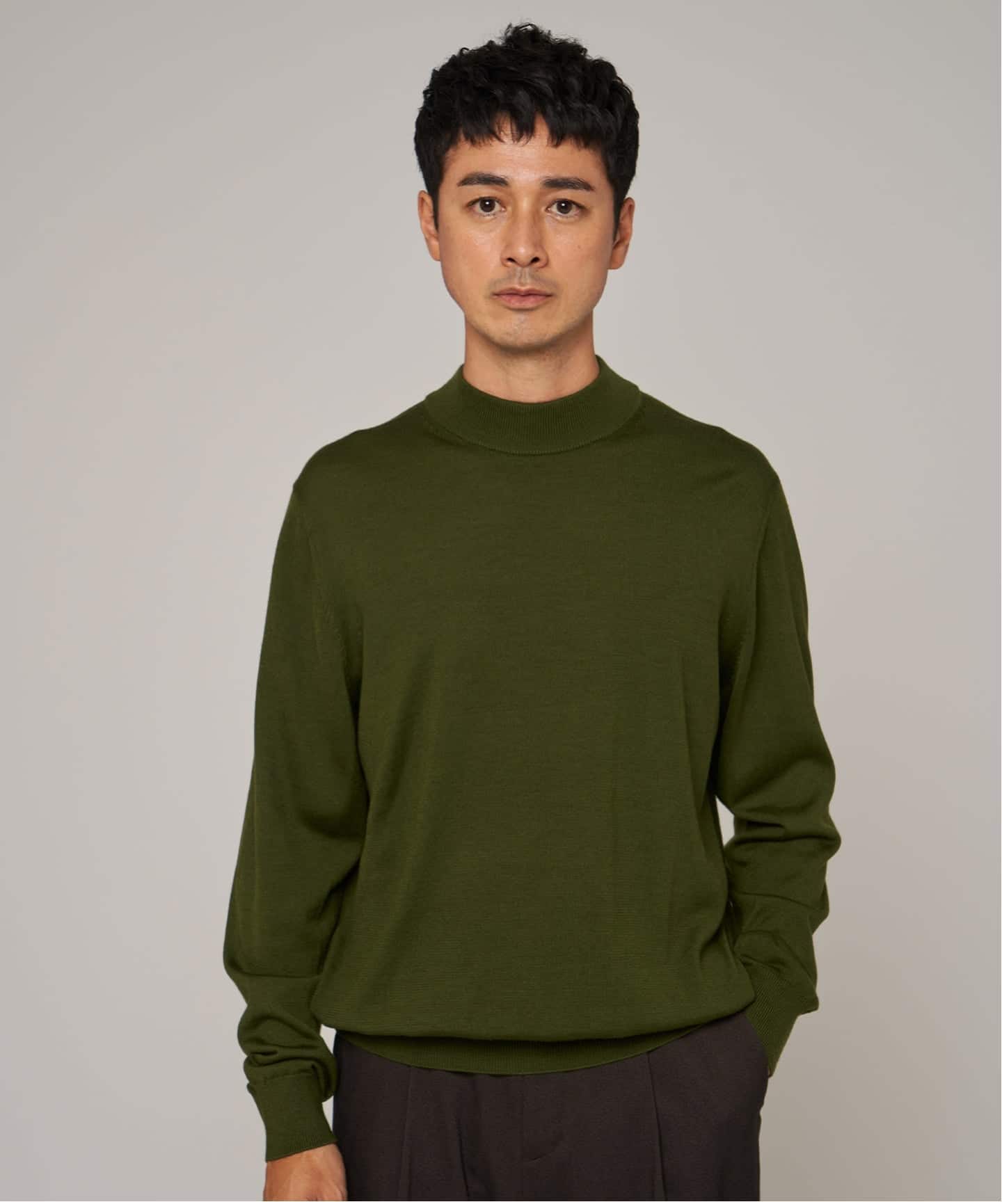 12G ウール/シルク/カシミヤ MIX クリスタル モックネックニット