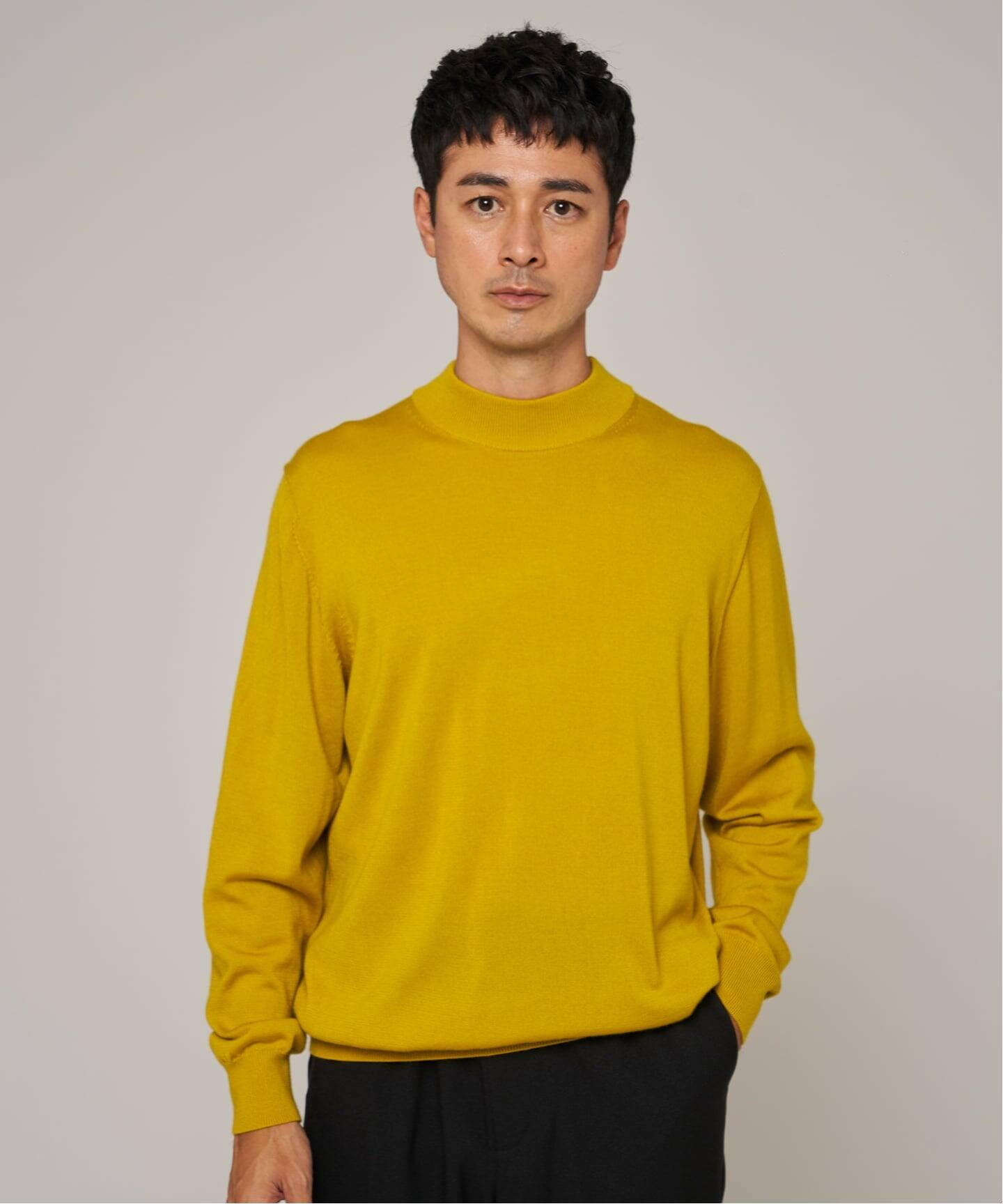 12G ウール/シルク/カシミヤ MIX クリスタル モックネックニット