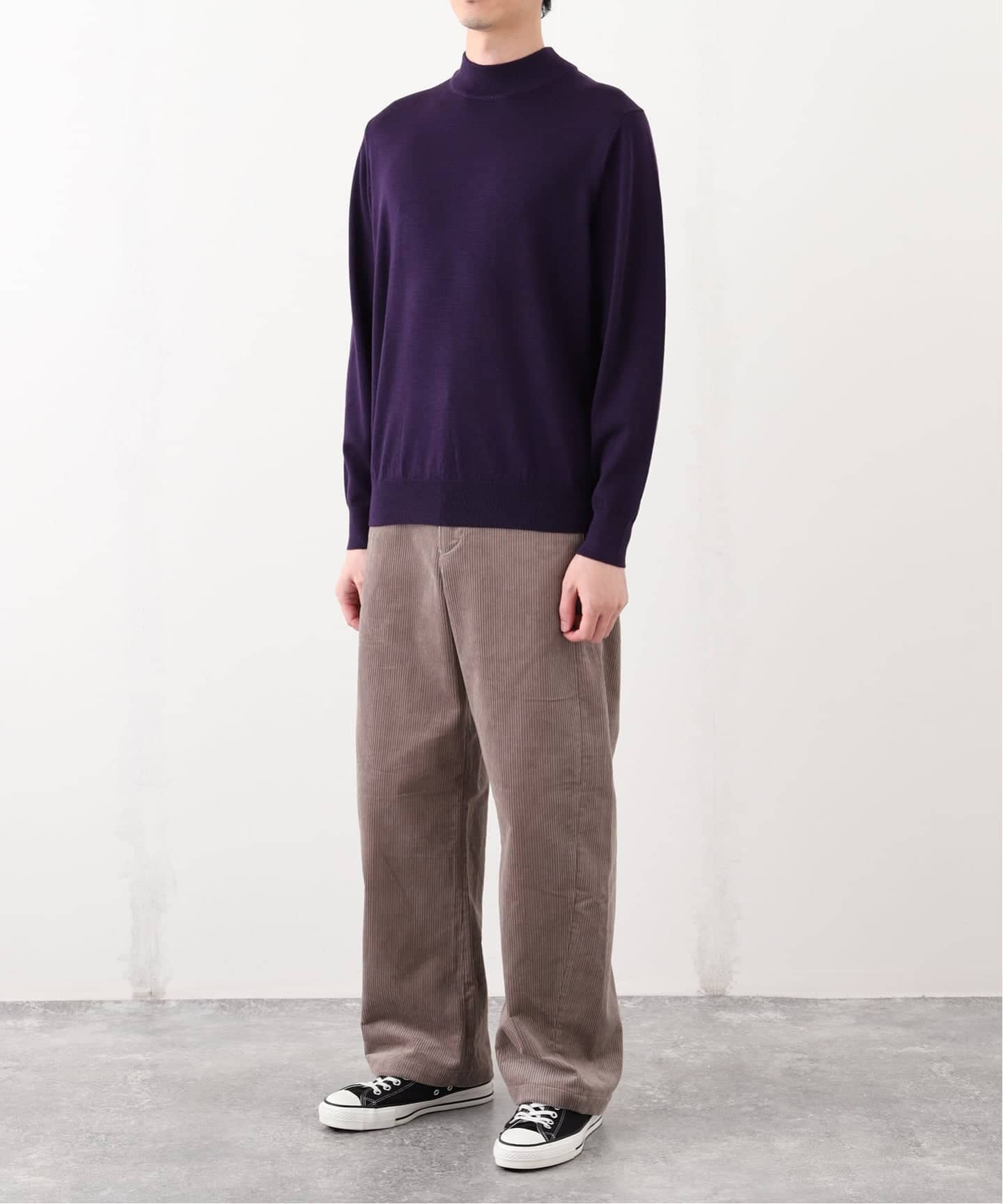 12G ウール/シルク/カシミヤ MIX クリスタル モックネックニット