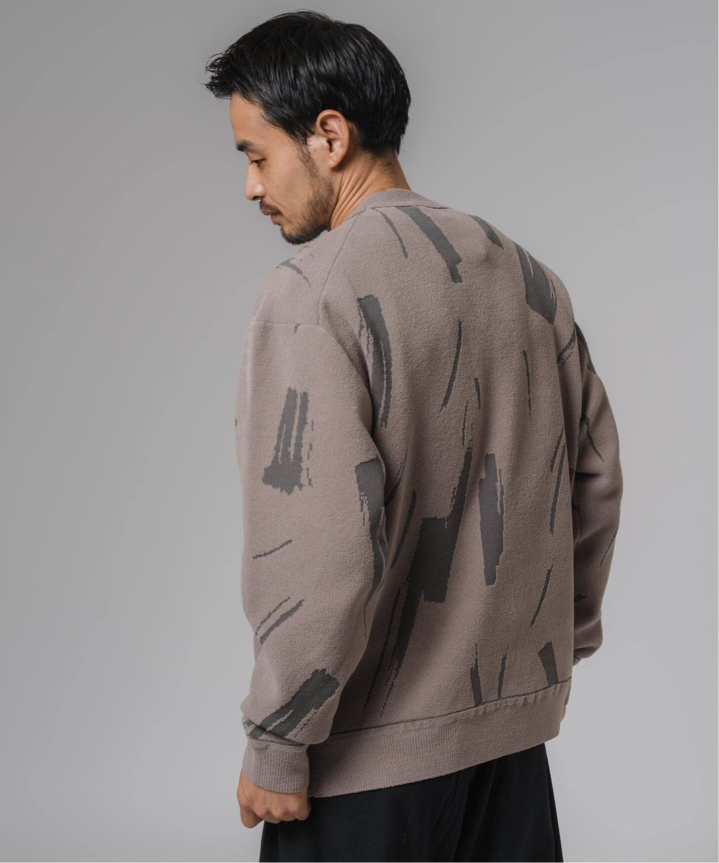 ジャガード シェニール ヤーン クルーネック プルオーバー（ニット