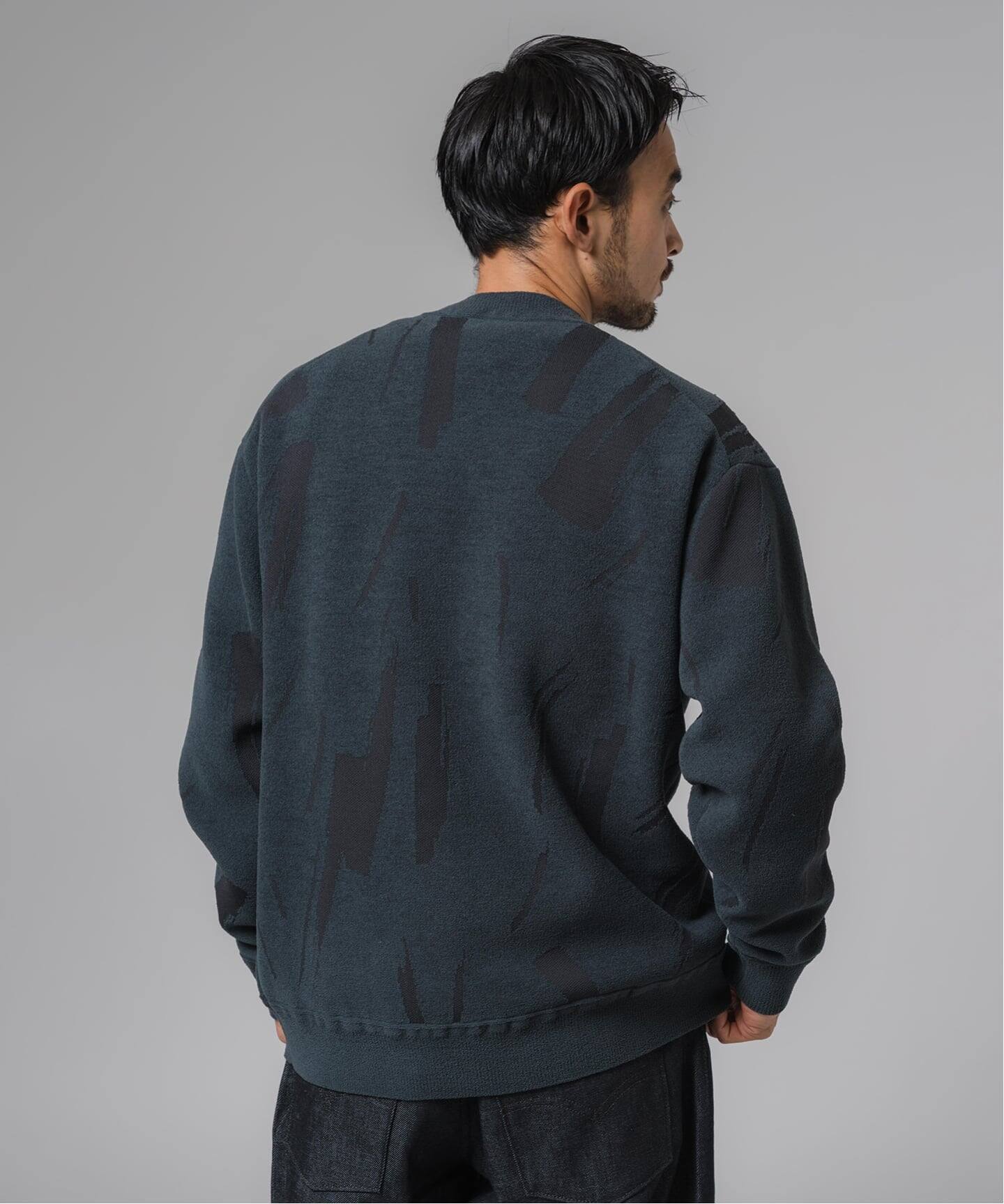 ジャガード シェニール ヤーン クルーネック プルオーバー（ニット