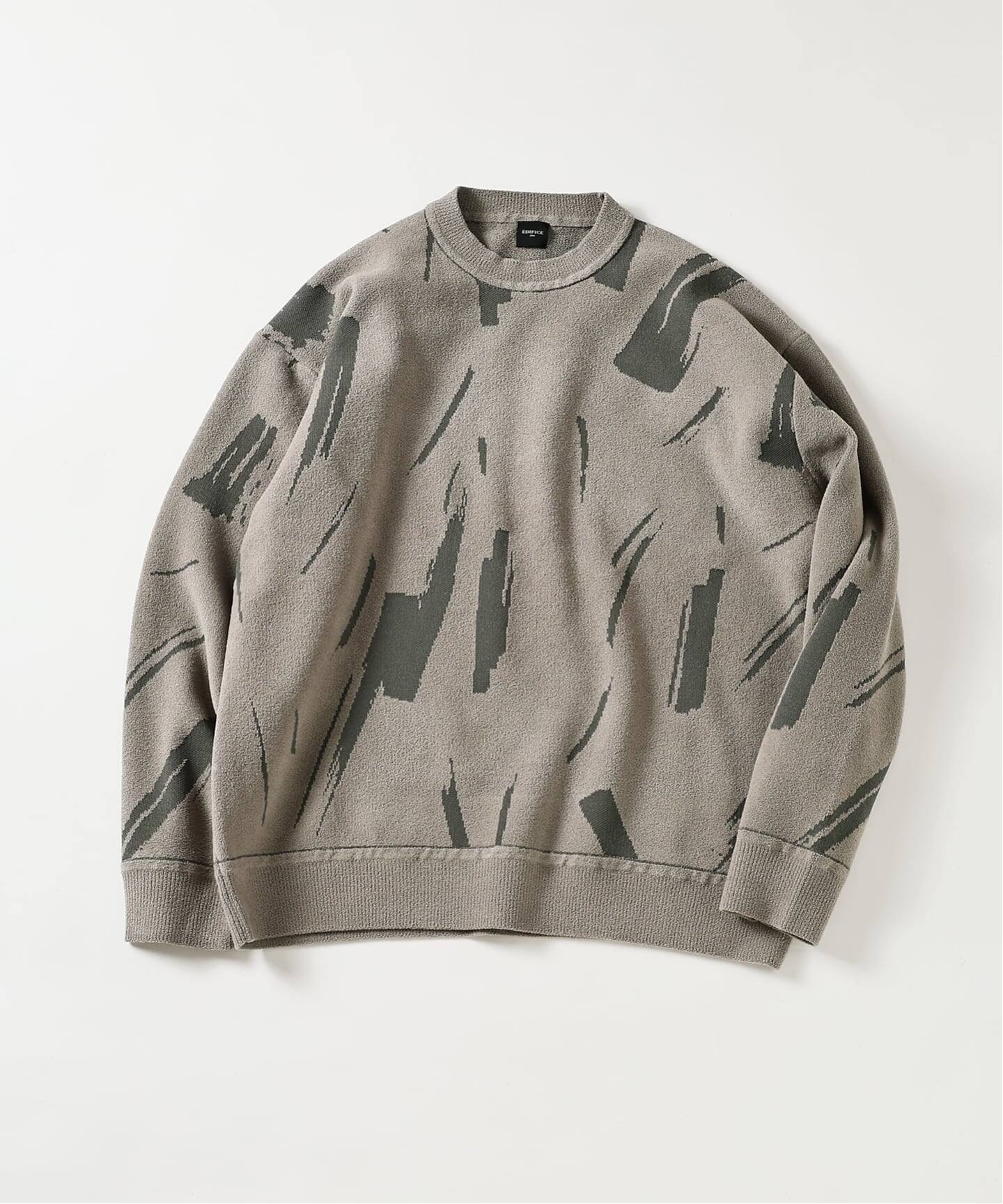 ジャガード シェニール ヤーン クルーネック プルオーバー（ニット